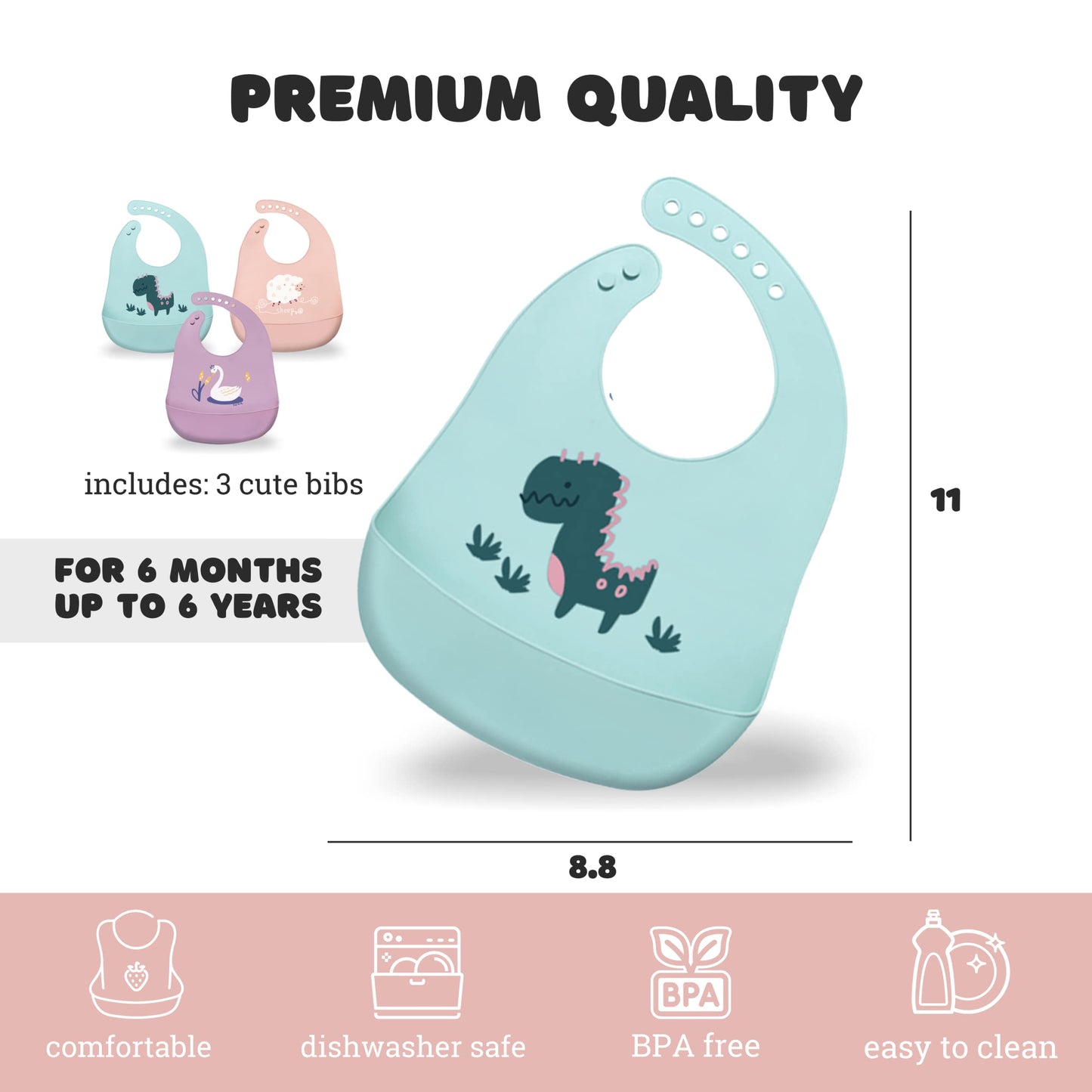 Sarvoza Baberos de silicona para bebé con recogedor de alimentos (juego de 3) – Plástico última intervensión de BPA, duradero y ajustable, baberos de silicona para bebés, niños y niñas