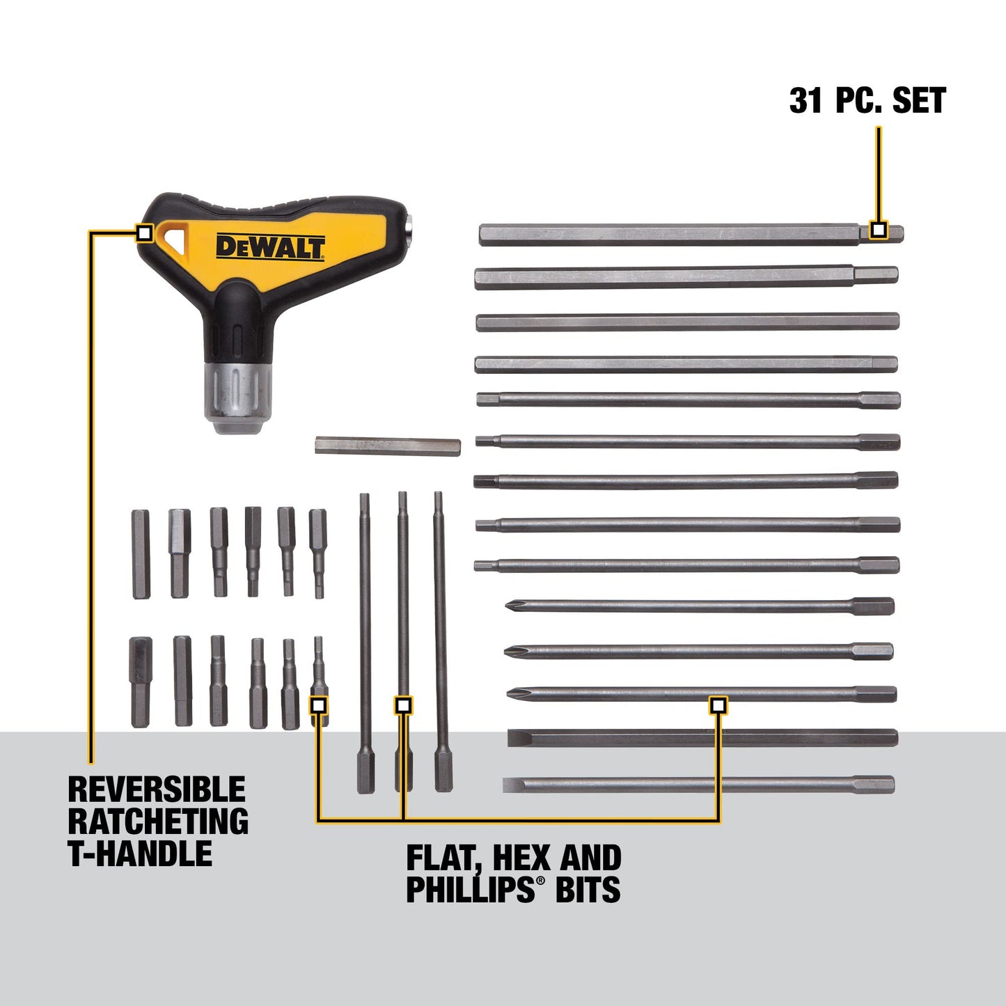 Dewalt - Juego de manijas en T con trinquete DWHT70265, 31 piezas