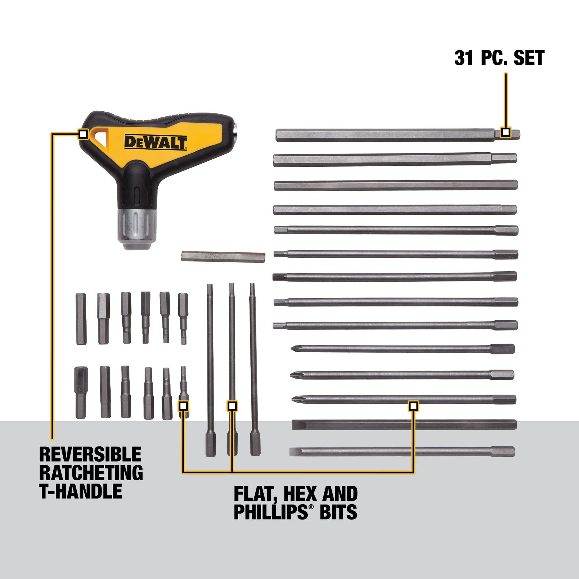 Dewalt - Juego de manijas en T con trinquete DWHT70265, 31 piezas