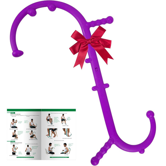 Bastón de punto de activación de masaje, herramienta de liberación muscular, bastón de gancho de automasaje, espalda de mano, cuello, hombros, piernas y pies, tela profundo corporal para hombres y mujeres, color morado