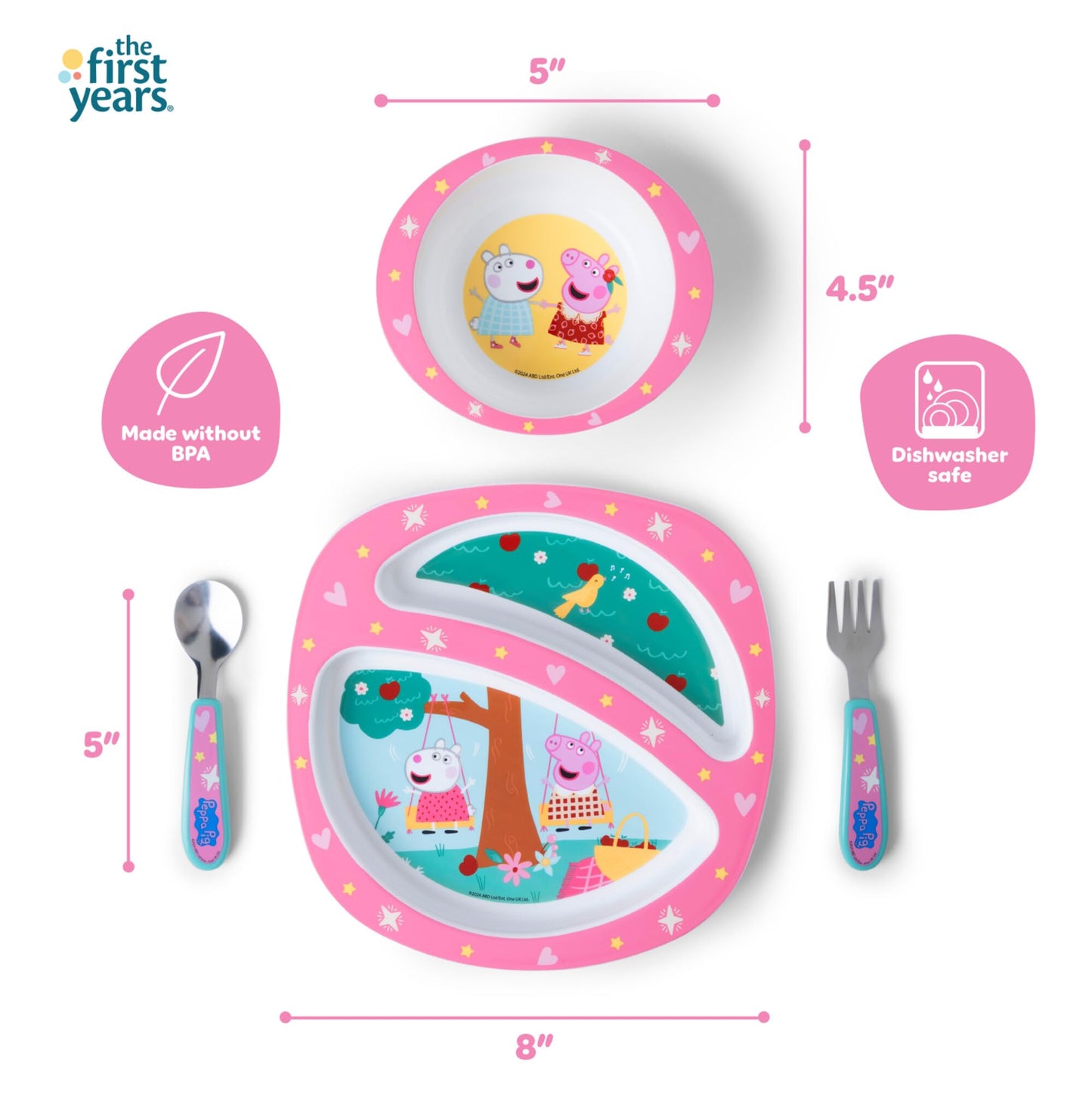 Juego de Vajilla The First Years Peppa Pig Rosa con Plato Dividido para Niños Pequeños
