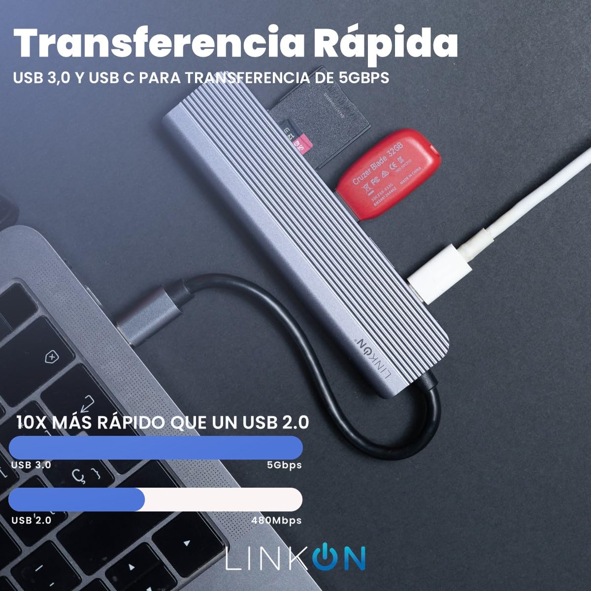 LINKON - Hub USB C Adaptador USB a Tipo C HDMI 4K, Ethernet Red RJ45 100Mbps, 2 Puertos USB 3.0, Carga Rápida 87W PD, Docking Station, Adaptador de Red (6 en 1)