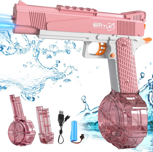 KOMPORY Pistola de Agua eléctrica,Pistola de Agua Recargable Eléctrica para Niños Adultos,para Verano Playa y Piscina Juguete de Agua,Tanque de Agua de Gran Capacidad,Alcance de hasta 2-3m