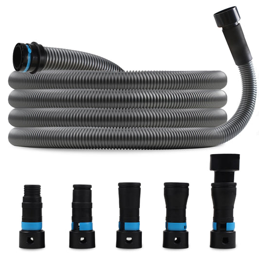Manguera de recogida de polvo mejorada de 1 1/4 pulgadas x 17 pies para aspiradoras de hogar y taller con 5 accesorios/adaptadores para múltiples marcas de herramientas eléctricas y lijadoras