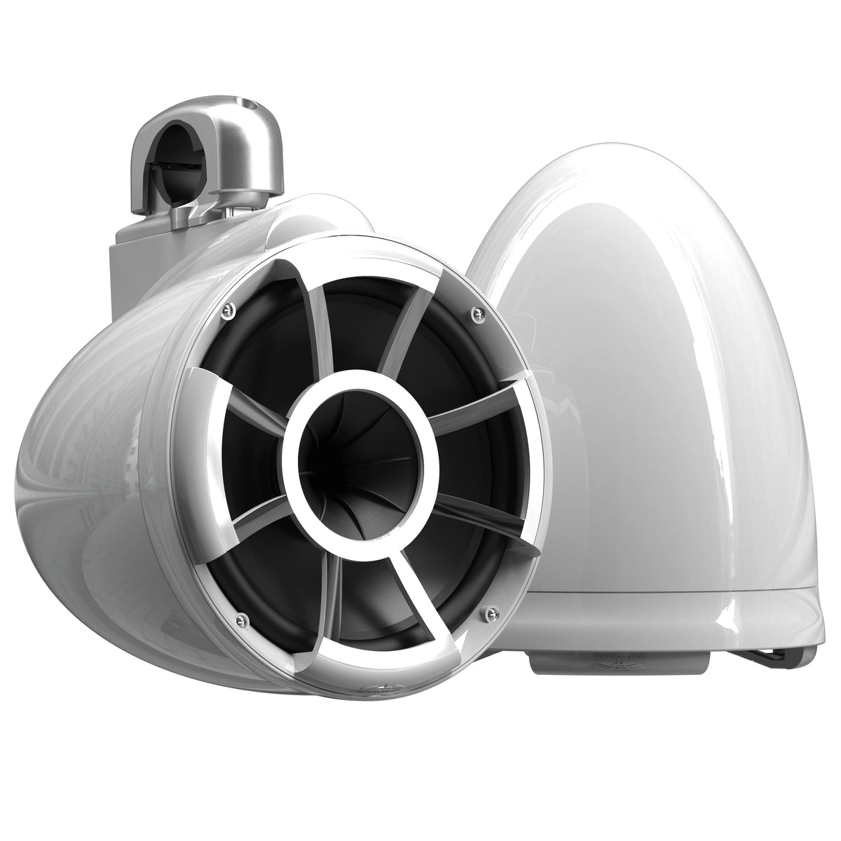 Altavoces de Torre Wet Sounds Blancos 10 Pulgadas Serie Revolution con Abrazaderas de Aluminio para Diámetro de Tubo 1 7/8 a 3 Pulgadas