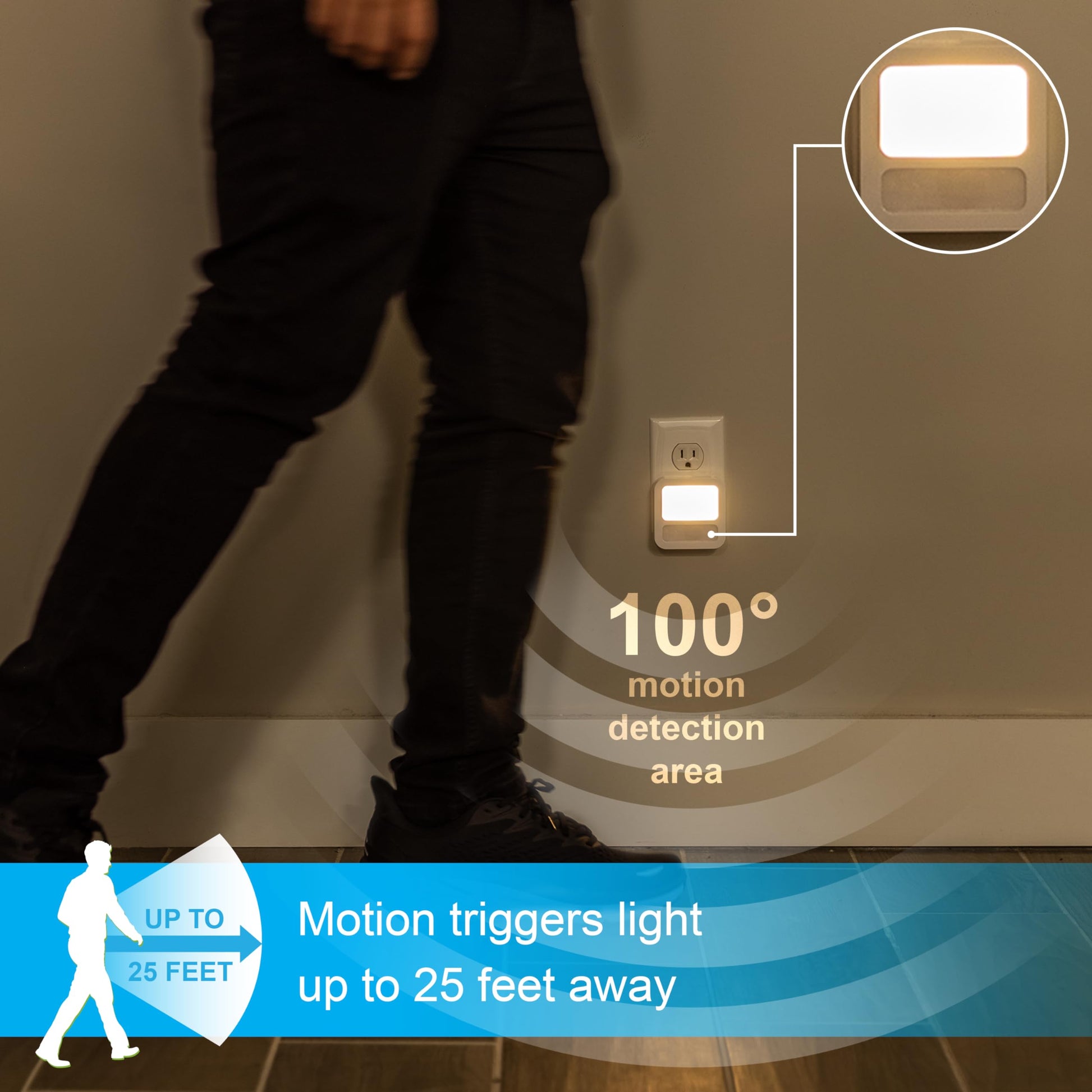 GE Luz Nocturna LED, Blanca Con Sensor De Movimiento Y Luz, 20 Lúmenes, Certificacion-UL, Moderna Ideal Para Sala De Estar, Baño, Dormitorio, Guardería, 1 Pieza, 40865