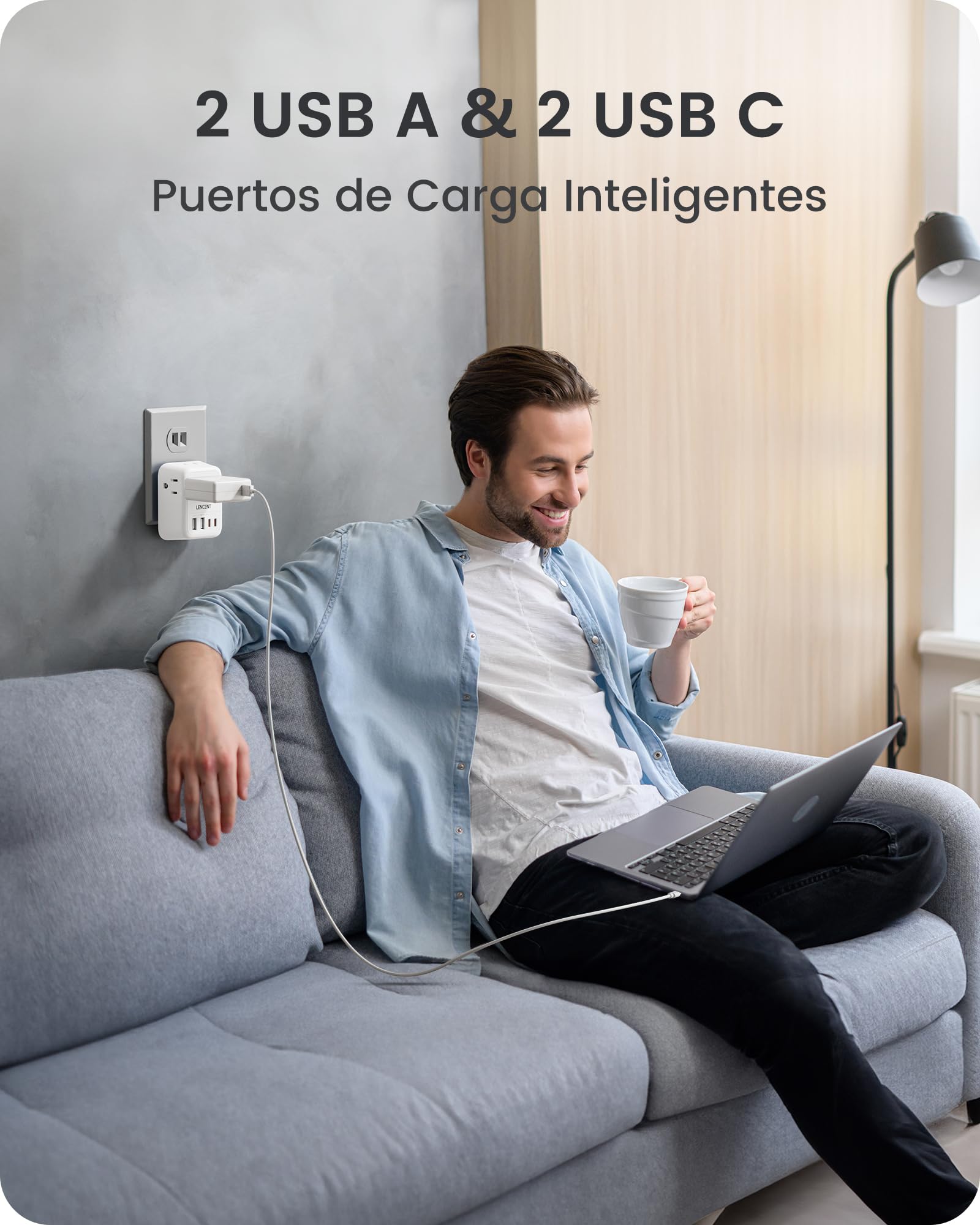 LENCENT Adaptador de Enchufe Plegable, Adaptador de Viaje con 4 Salidas y 4 Puertos USB (2USB C), Cargador Japón Tipo A de 2 a 3 Clavijas, Multicontacto de EE.UU. a Japón Canadá México Filipinas Perú