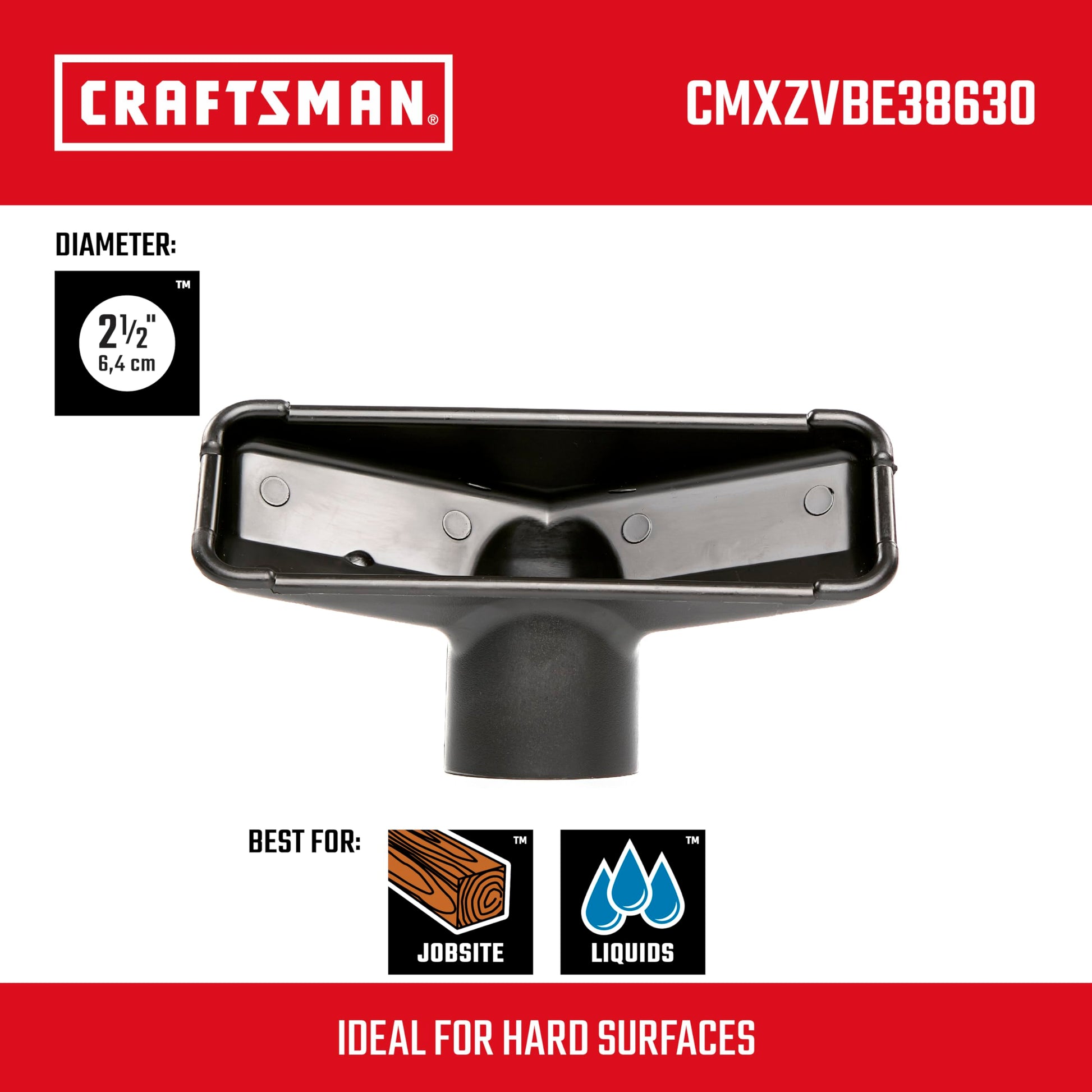 CRAFTSMAN CMXZVBE38630 2-1/2 pulgadas. Boquilla utilitaria para aspiradora en húmedo/seco, accesorio de aspiradora de grado industrial para limpiar superficies duras, se adapta a 2-1/2 pulgadas