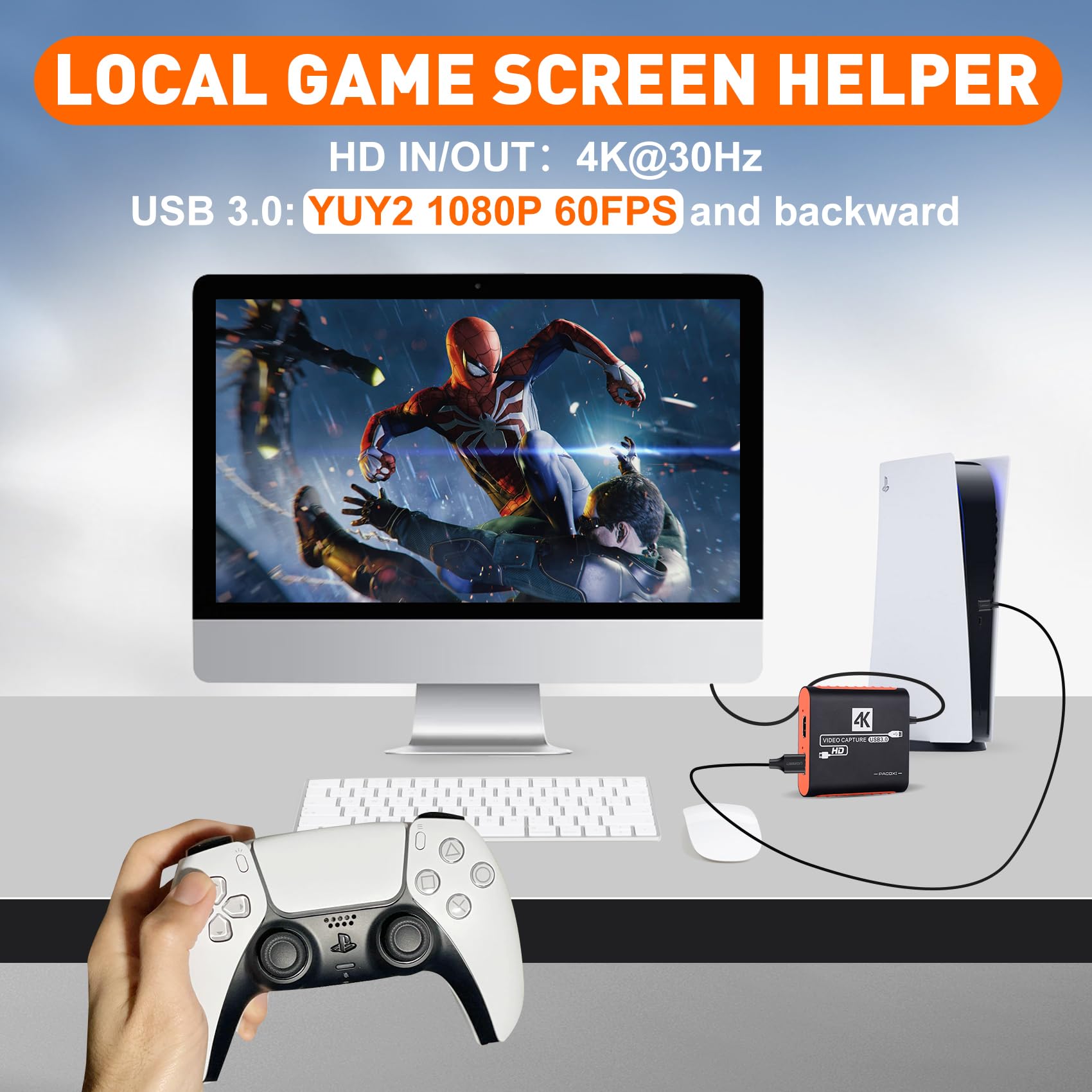 Capturadora de Video con 4K Pass-Through, USB3.0 1080P 60FPS HDMI Video Cam Link Tarjeta de captura de juegos para transmisión, funciona con Xbox PS4 PS5 PC DSLR para OBS Twitch transmisión en vivo y grabación