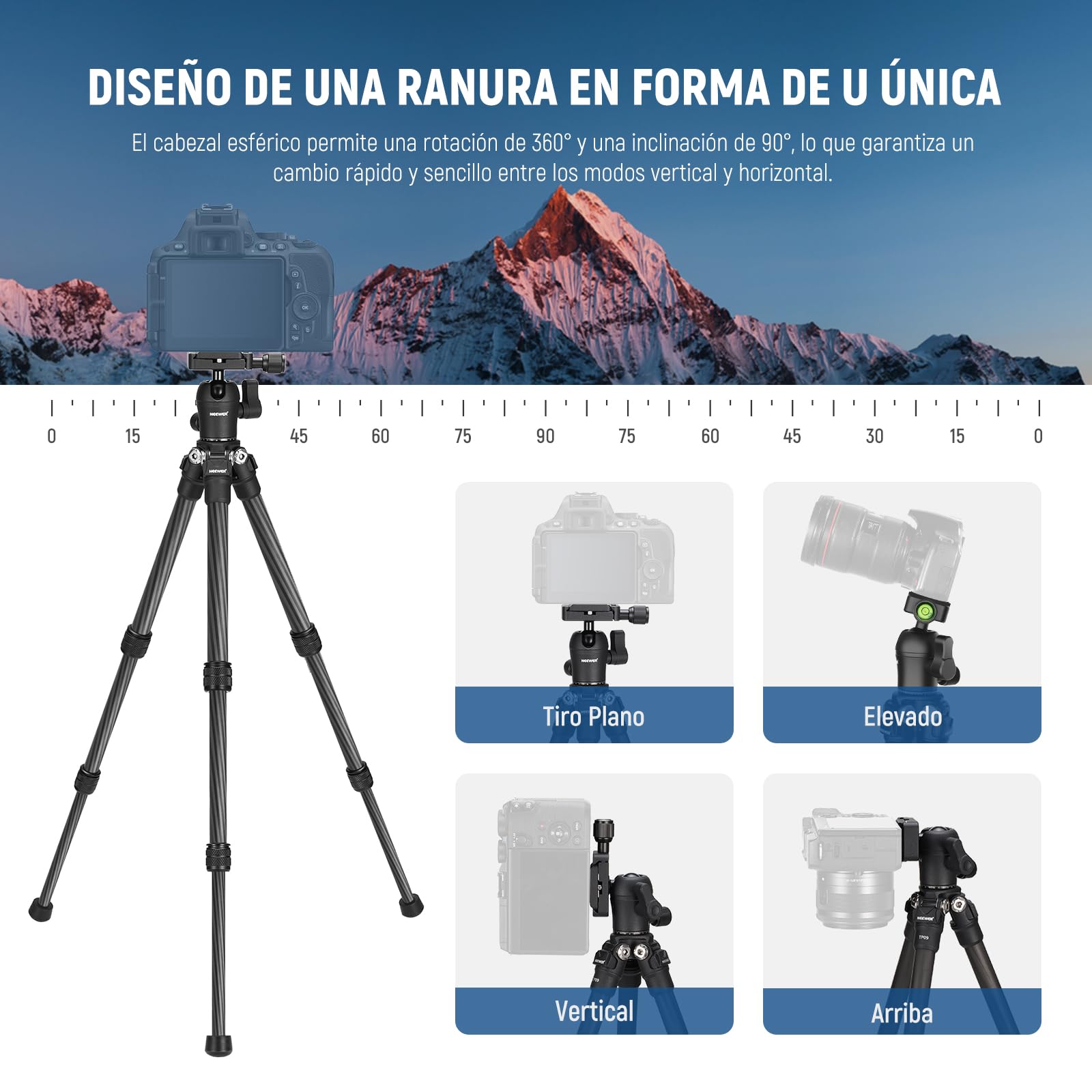 Trípode Mini NEEWER Metal Fibra Carbón Compacto y Liviano para Cámara y Celular