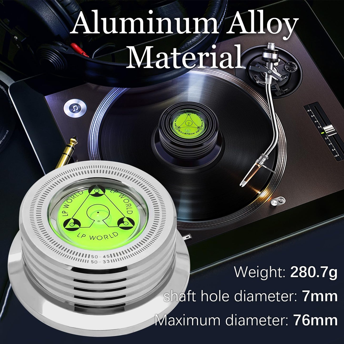 Estabilizador de Discos de Vinilo UTHBVSVK 50Hz Aluminio con Nivelación de Burbujas y Medición de Velocidad