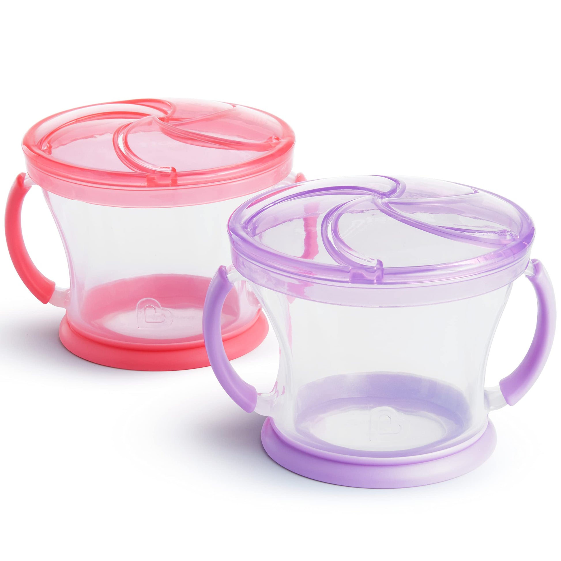 Munchkin Happy Snacker Snack Catcher & Sippy Cup Set, 4 Pack, Pink/Purple/Orange