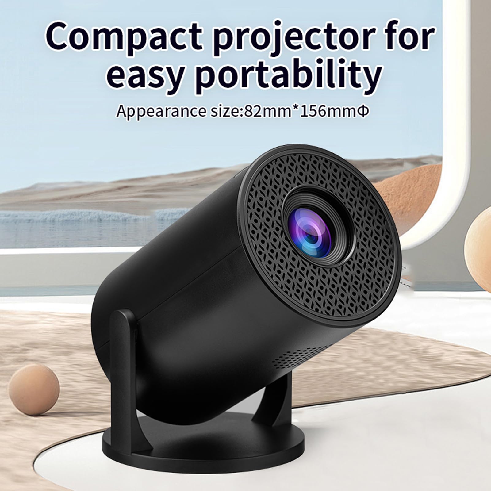 Proyector Portátil Inalámbrico 1080P Negro Ajustable con WiFi y Bluetooth para Teléfono Android y Laptop