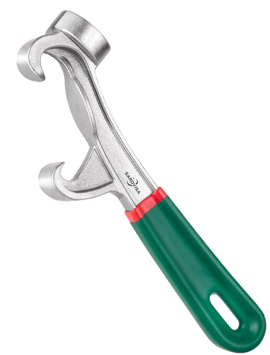 Herramienta de abridor de cubos mejorada de 5 galones, llave de aluminio de 8.5 pulgadas con mango de goma antideslizante, tapa de abrelatas de metal, herramienta de eliminación de cubos para el hogar