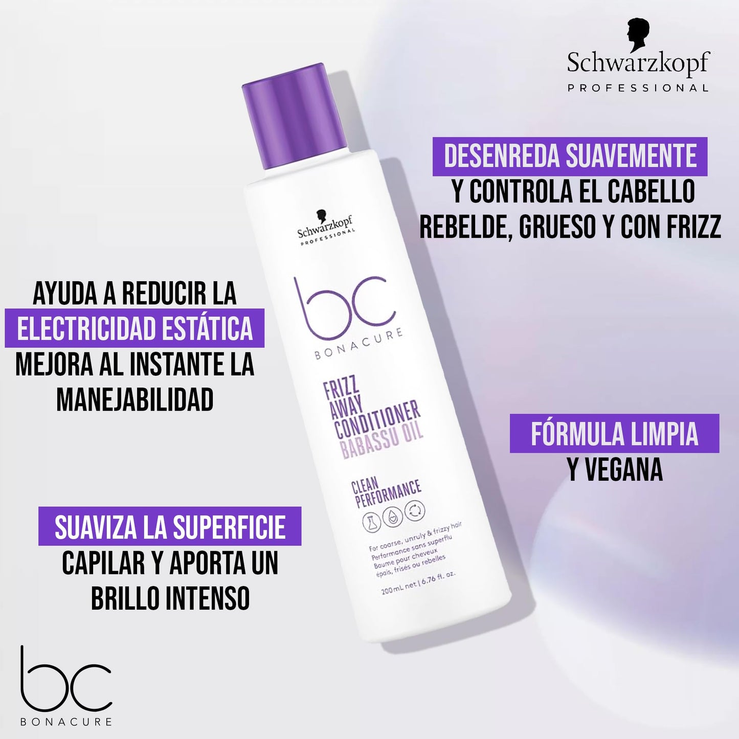 BC Bonacure BONACURE - Frizz Away Acondicionador Aceite de Babasú 200 ml, Desenreda y Controla el Cabello, Control Antiescrespamiento 72 h, Mejora Manejabilidad, Suaviza Superficie Capilar y Aporta Brillo Intenso