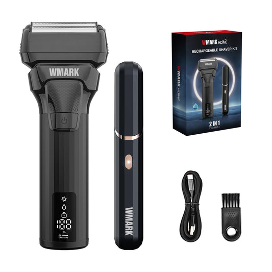 Kit de Afeitado Recargable WMARK Negro 2 Piezas 2 en 1 con Cabezales Flotantes para Hombre