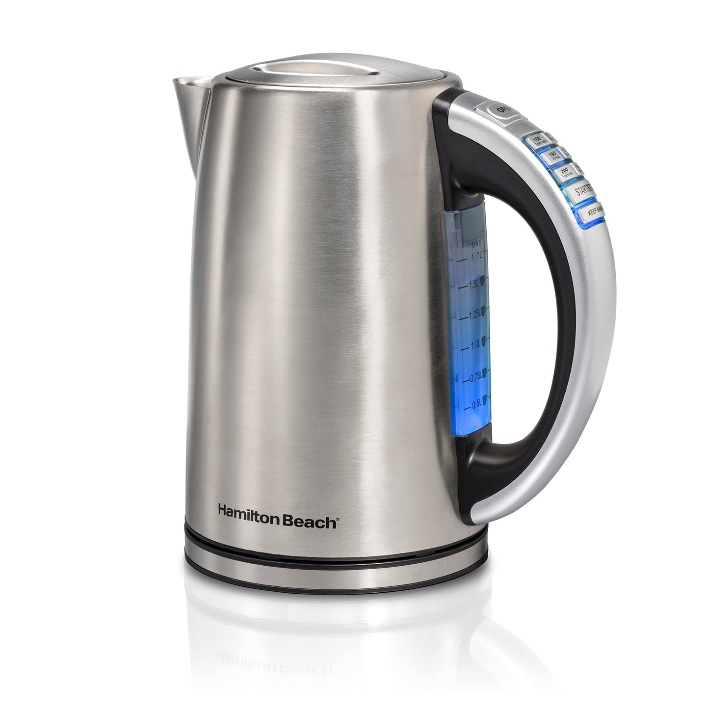 Hamilton Beach Tetera Eléctrica de Temperatura Variable, Capacidad para 1.7 L, Acero Inoxidable (41020R)