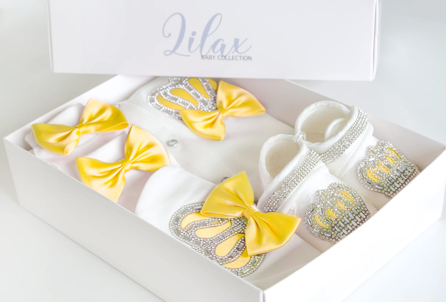 Lilax Juego de regalo de 4 piezas para bebé niña recién nacida, Amarillo, 3-6 Meses