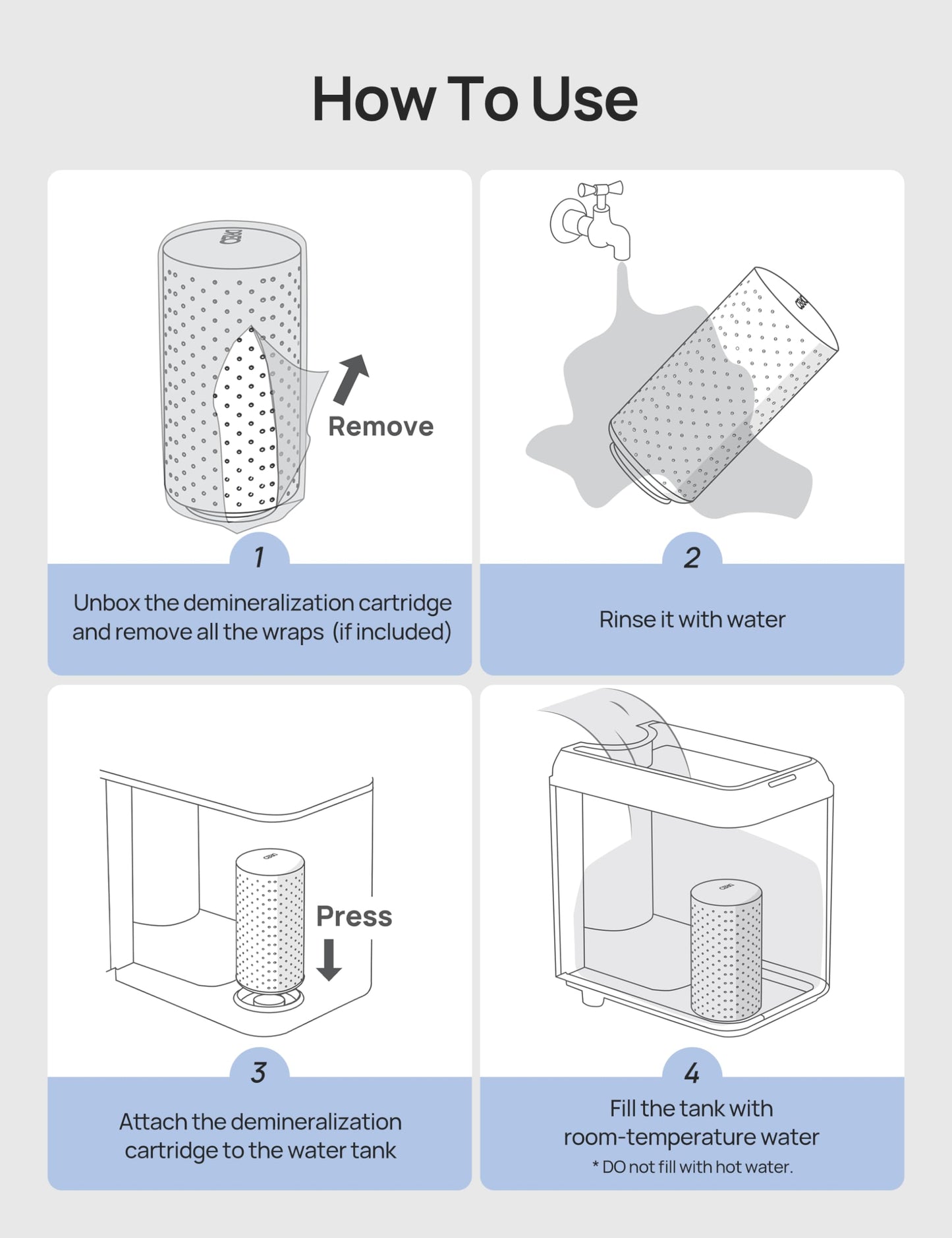 Dreo - Cartucho de desmineralización para humidificadores, compatible con humidificadores Dreo HM512S/713/713S, evita la acumulación de minerales, filtro de agua dura, elimina el polvo blanco
