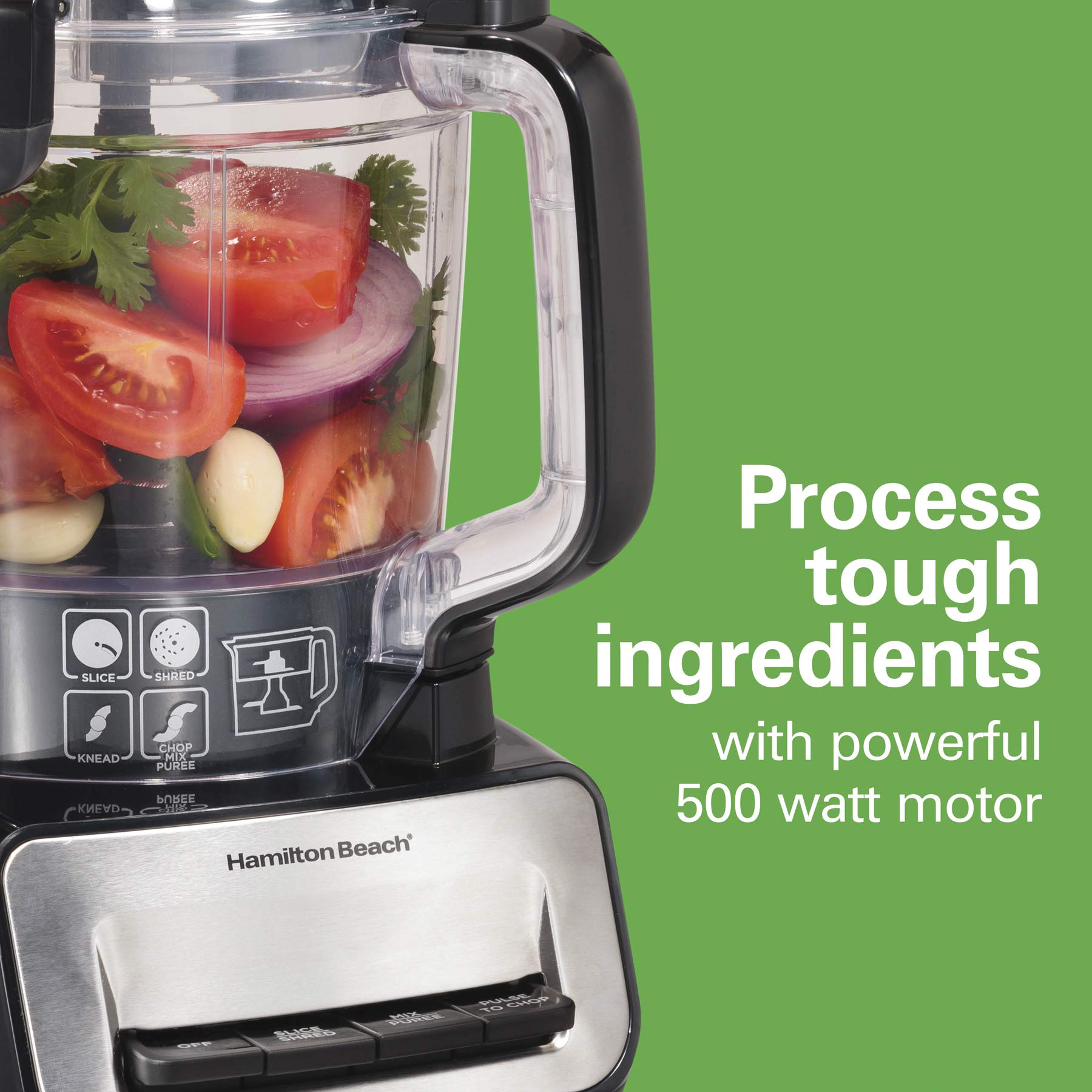 Hamilton Beach Stack & Snap Procesador de alimentos y cortador de verduras, sin BPA, cuchillas de acero inoxidable, 14 tazas + 4 tazas, motor de 3 velocidades de 500 W, negro (70585)