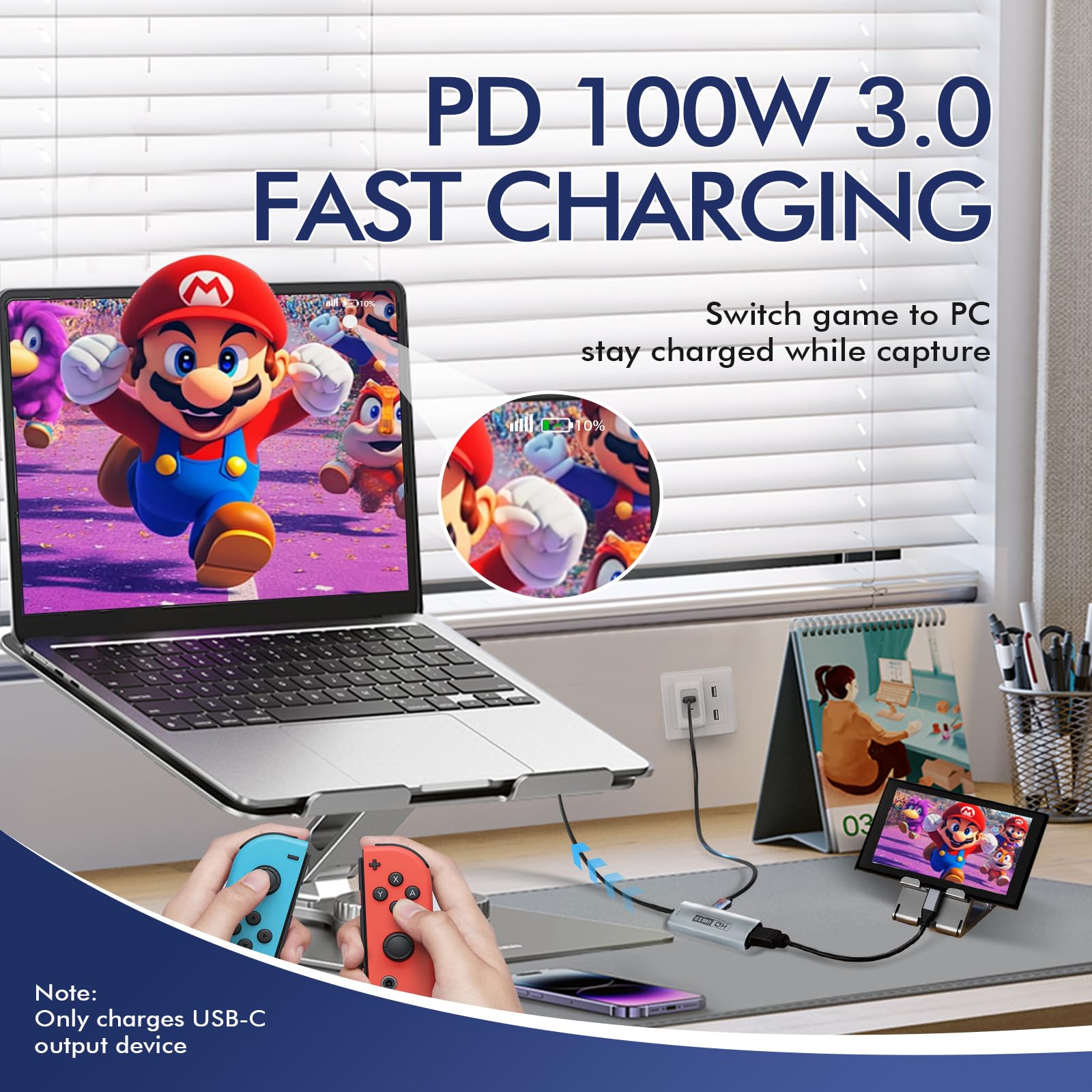 Guermok Tarjeta de Captura USB3.0 para Streaming, Adaptador USB-C/Tipo C 90° y PD 100W, 3.3ft 2K@30FPS HDMI a USB A/C para Oculus/Quest3/iPad/MacOS/Switch/PS5/4