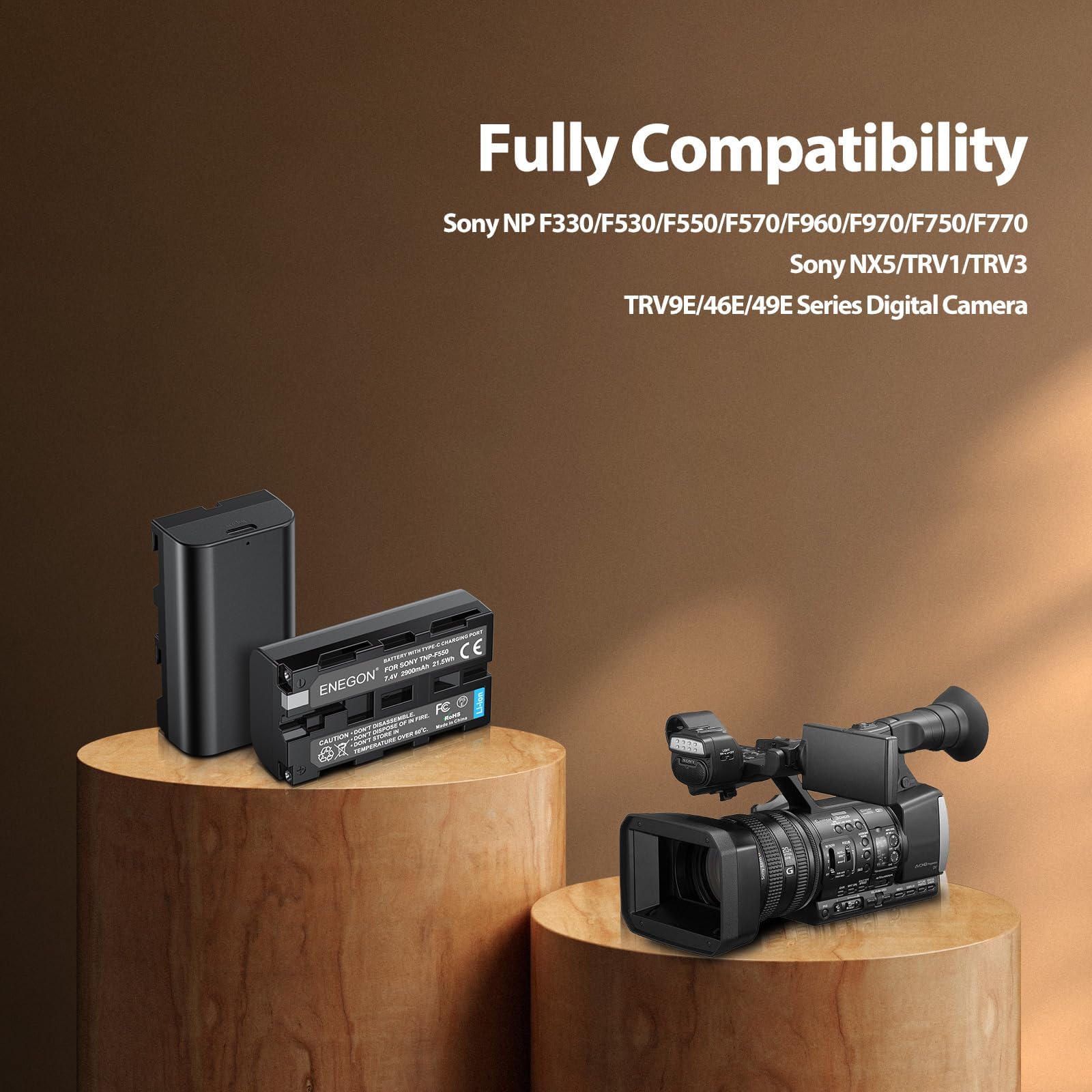 Baterías de Repuesto ENEOGN NP-F550 USB-C con Carga Directa de 2900mAh (Paquete Doble) para NP-F550, Compatible con Sony NP F970, F960, F770, F750, F570, F530, F330, CCD-SC55, TR516, TR716, TR818