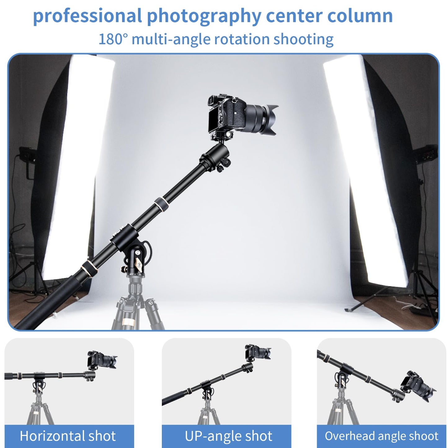 Brazo de extensión de trípode de aluminio de 41 pulgadas con brazo de columna central horizontal retráctil con 1/4 pulgadas y 3/8 pulgadas, giratorio de 360° para fotografía de gran ángulo, carga
