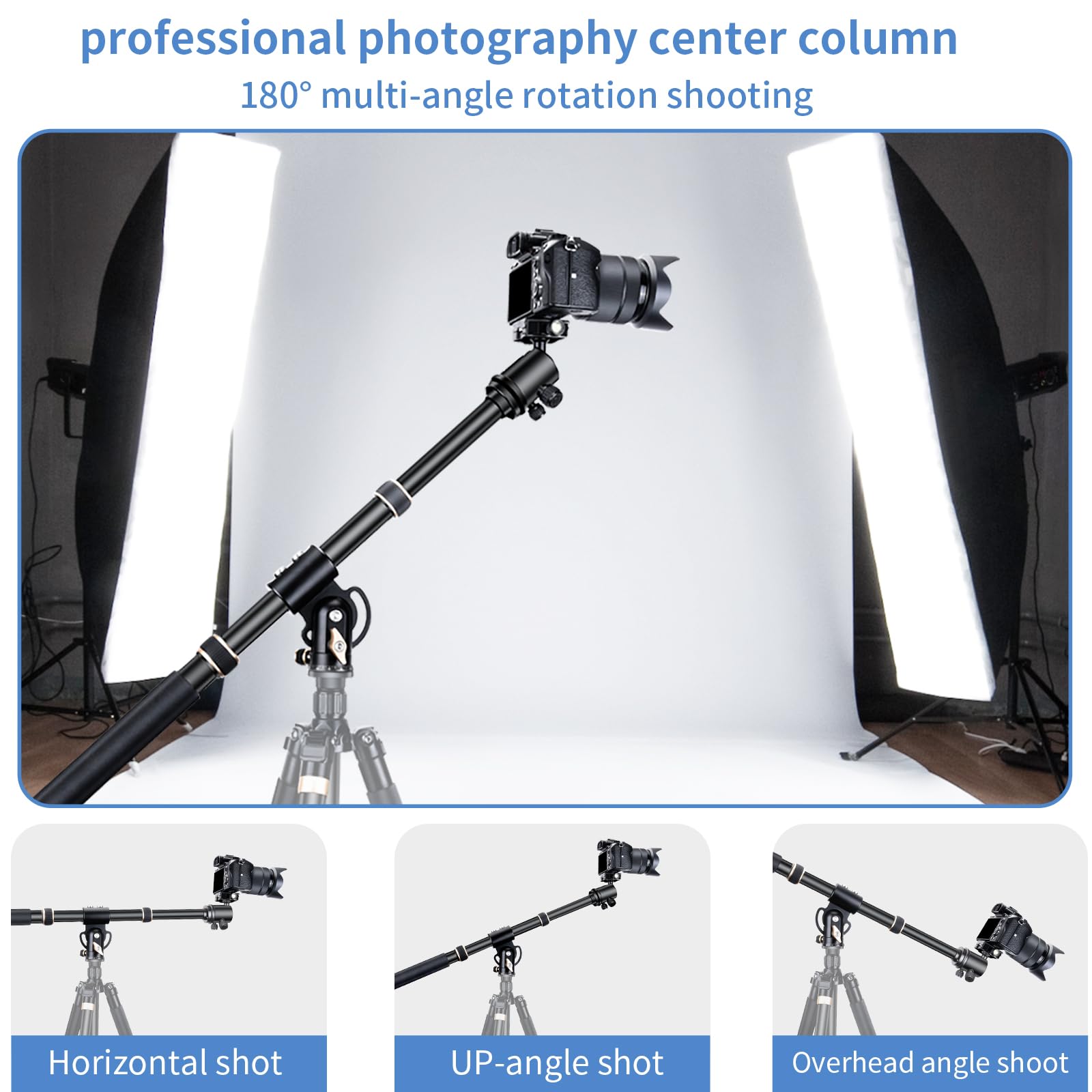Brazo de extensión de trípode de aluminio de 41 pulgadas con brazo de columna central horizontal retráctil con 1/4 pulgadas y 3/8 pulgadas, giratorio de 360° para fotografía de gran ángulo, carga