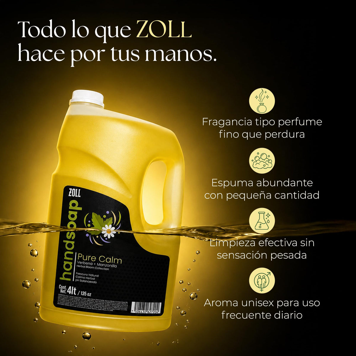 ZOLL Jabón Líquido para Manos - Pure Calm Verbena y Manzanilla - Fragancia Premium Tipo Perfume - Larga Duración - Fórmula Espumante Hidratante - Limpieza Sofisticada para Uso Diario