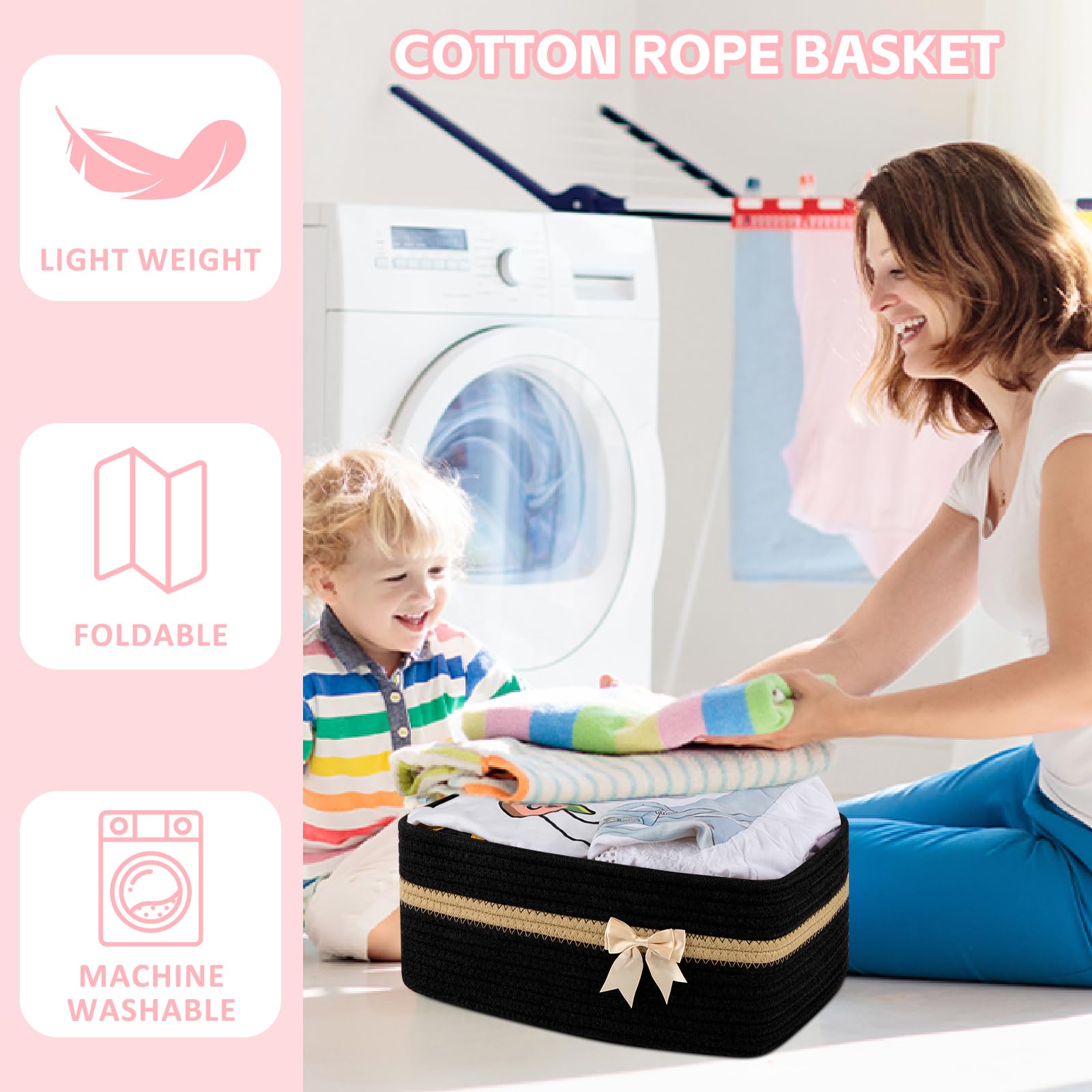 OIAHOMY - Cesta de almacenamiento tejida grande con asas para guardería, estantes de sala de estar, cesta de lazo para regalos vacía con bolsas de regalo y cintas para baby shower, contenedor de