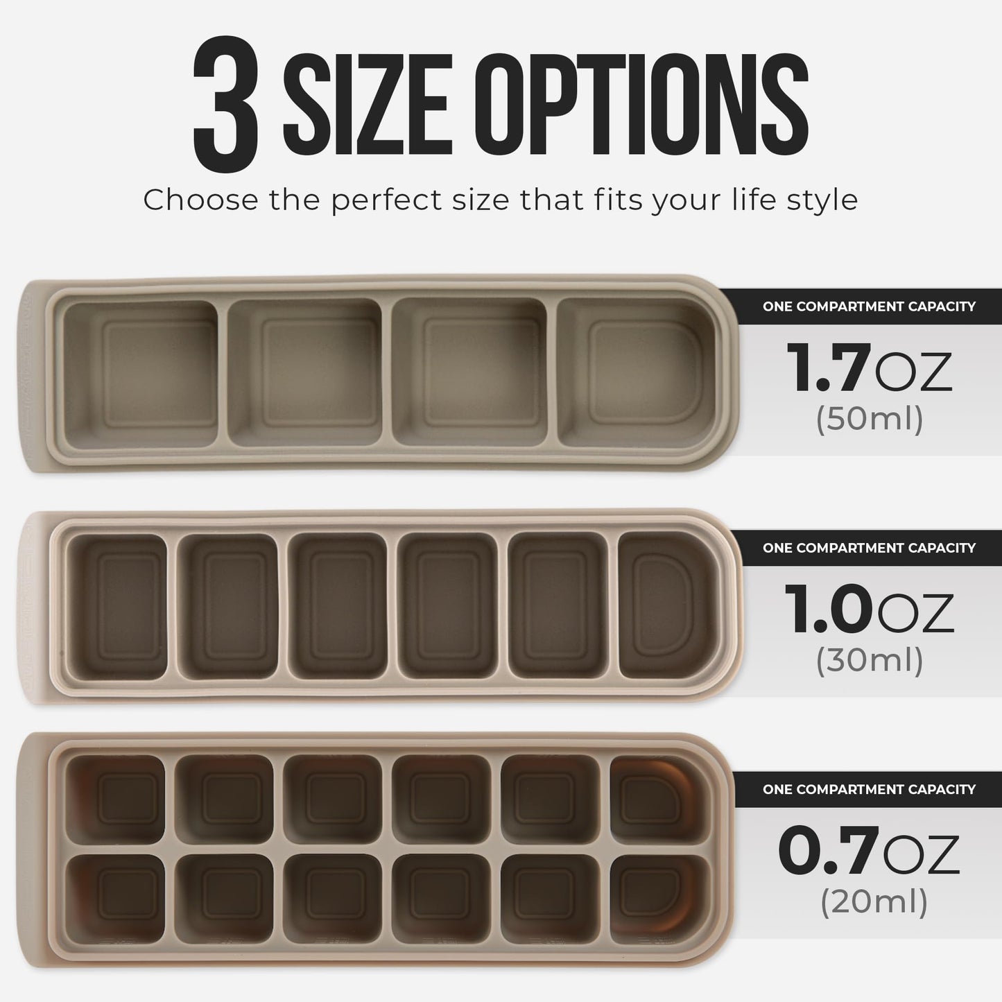 Firgi - Bandeja de silicona para cubitos de hielo de 1 onza/6 secciones con tapa, 100% silicona platino de grado alimenticio, resistencia a fugas y apta para lavaplatos para preparación de alimentos