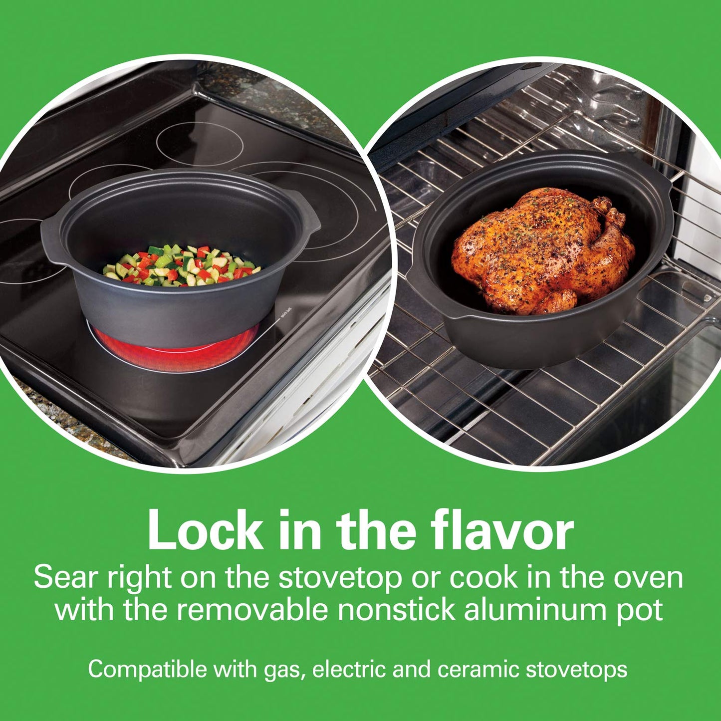 Hamilton Beach Programmable Slow Cooker, Stay or Go Stovetop Sear & Cook, 6 Quart, Lid Lock, Silver (33663),