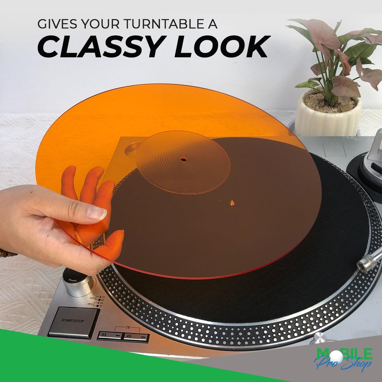 Mobile Pro Shop Turntable Acrylic Slipmat for Vinyl LP Record Players - 2.7mm thick Provides Tighter bass & improves sound quality - 12" Platter mat (Orange_lit)