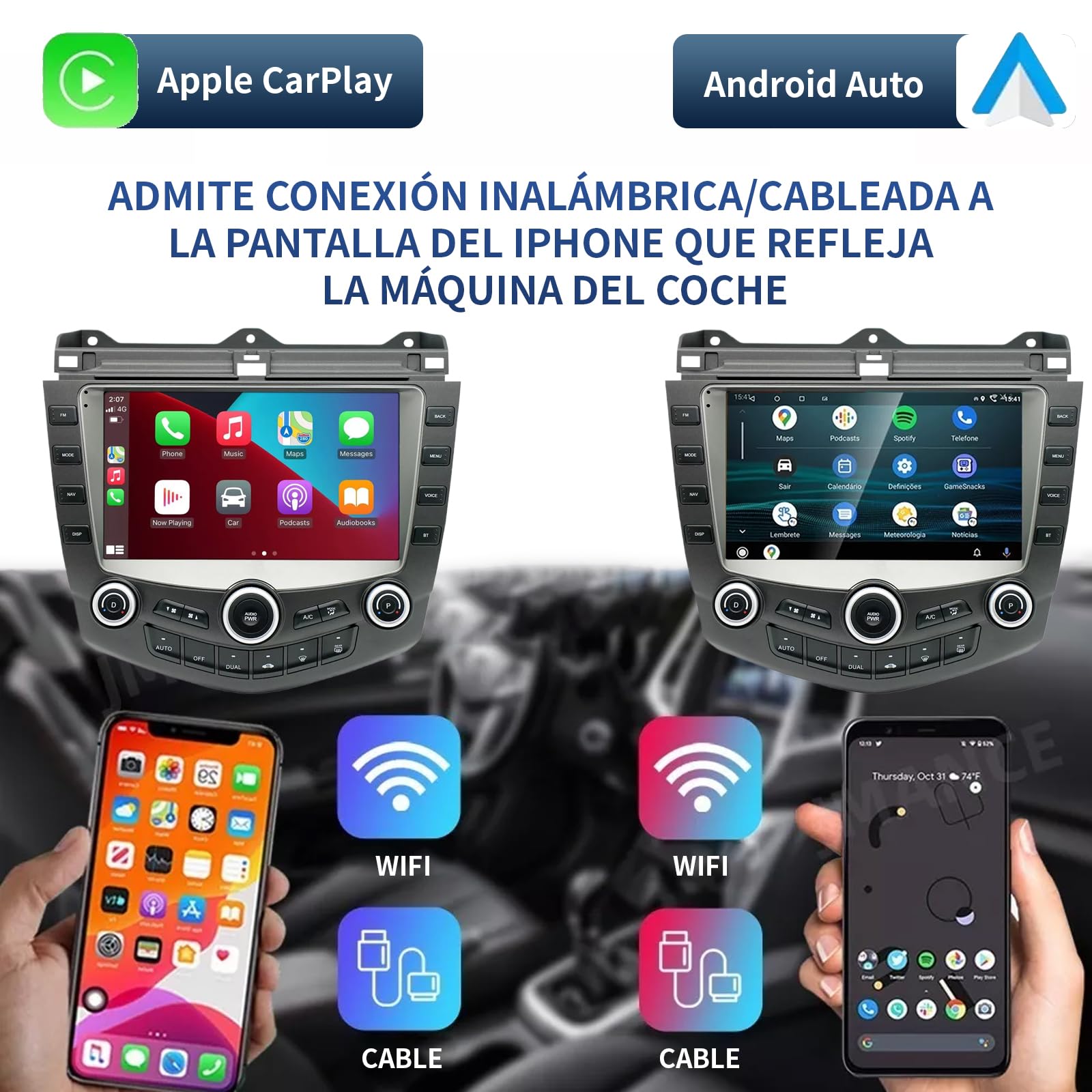 FINYQBET Estéreo para Auto 3999, Android 11 con CarPlay Inalámbrico, GPS y Bluetooth, Compatible con Honda Accord 2003-2007, Cámara de Reversa y Control de Volante