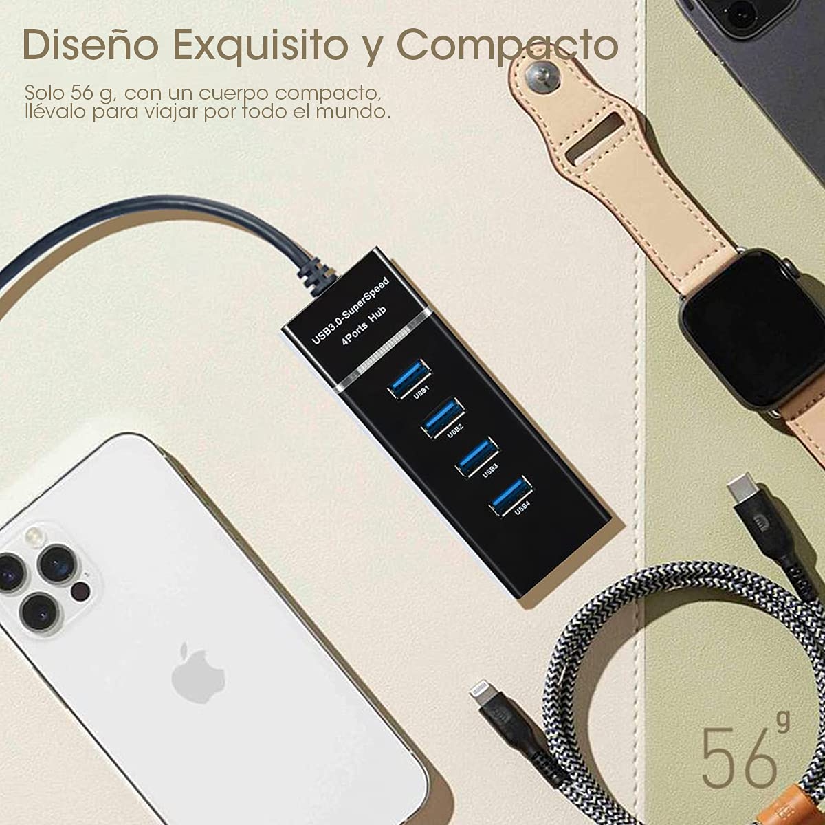Hub USB 3.0 Sendowtek Negro SuperSpeed 5Gbps 4 Puertos para Multi Splitter Universal Compatible con Macbook, PC, PS4, Xbox, Memoria