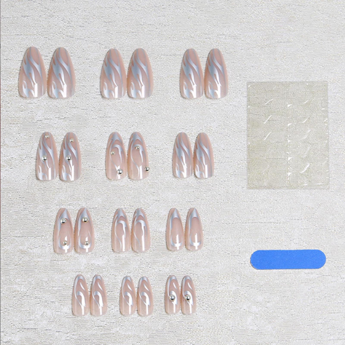 Gifiky Uñas Postizas Nude Mediano Almendra Presione En Uñas Perla Llama Uñas Consejos Acrílico Uñas Falsas para Mujeres y Niñas 24Pcs