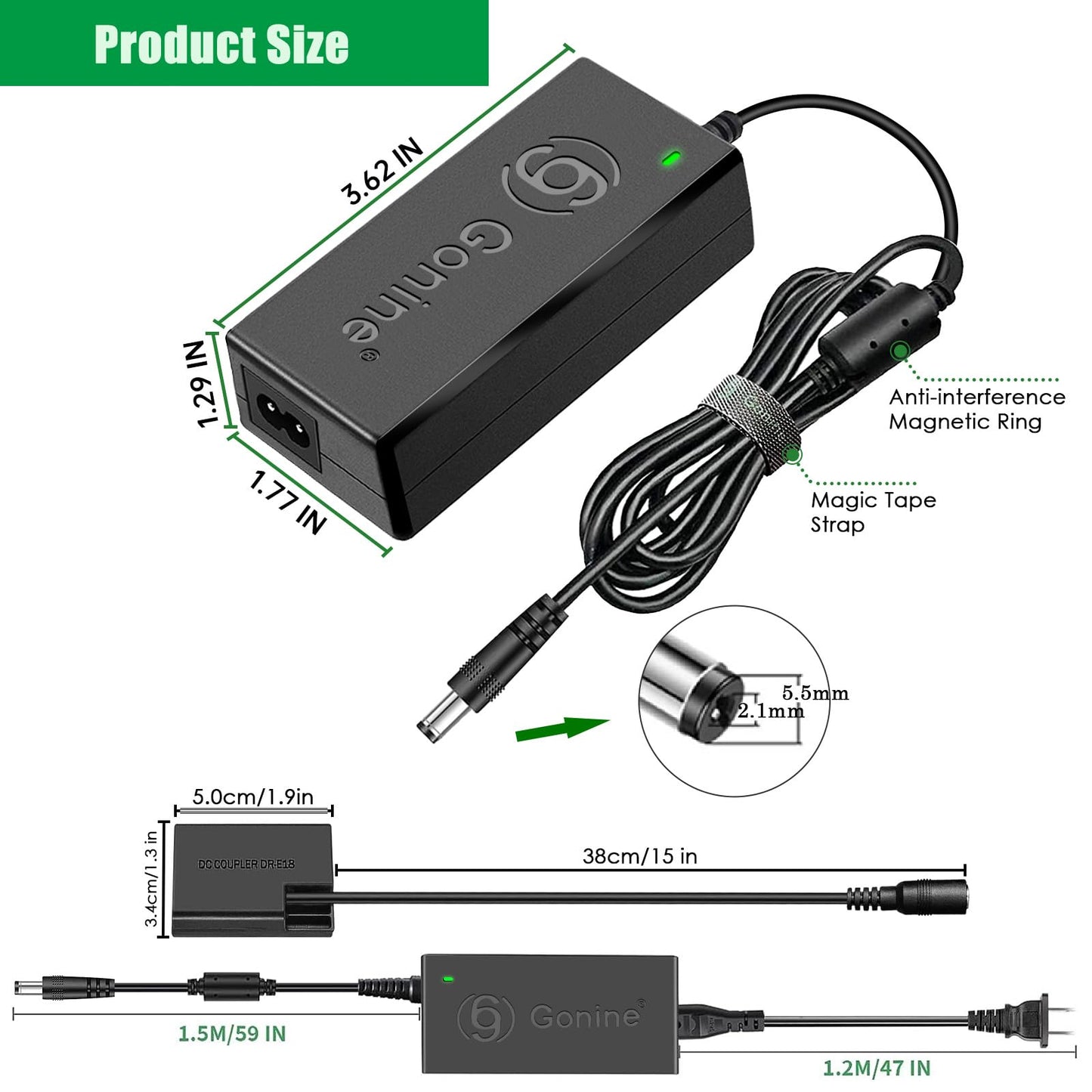 ACK-E18 AC Power Adapter Supply Kit Gonine Replacement DC Coupler DR-E18 (Replace LP-E17 Battery) Charger for Canon EOS 750D, 760D, 800D, 77D, Rebel T6i, T6s, T7i, EOS Kiss X8i, EOS 8000D Cameras.