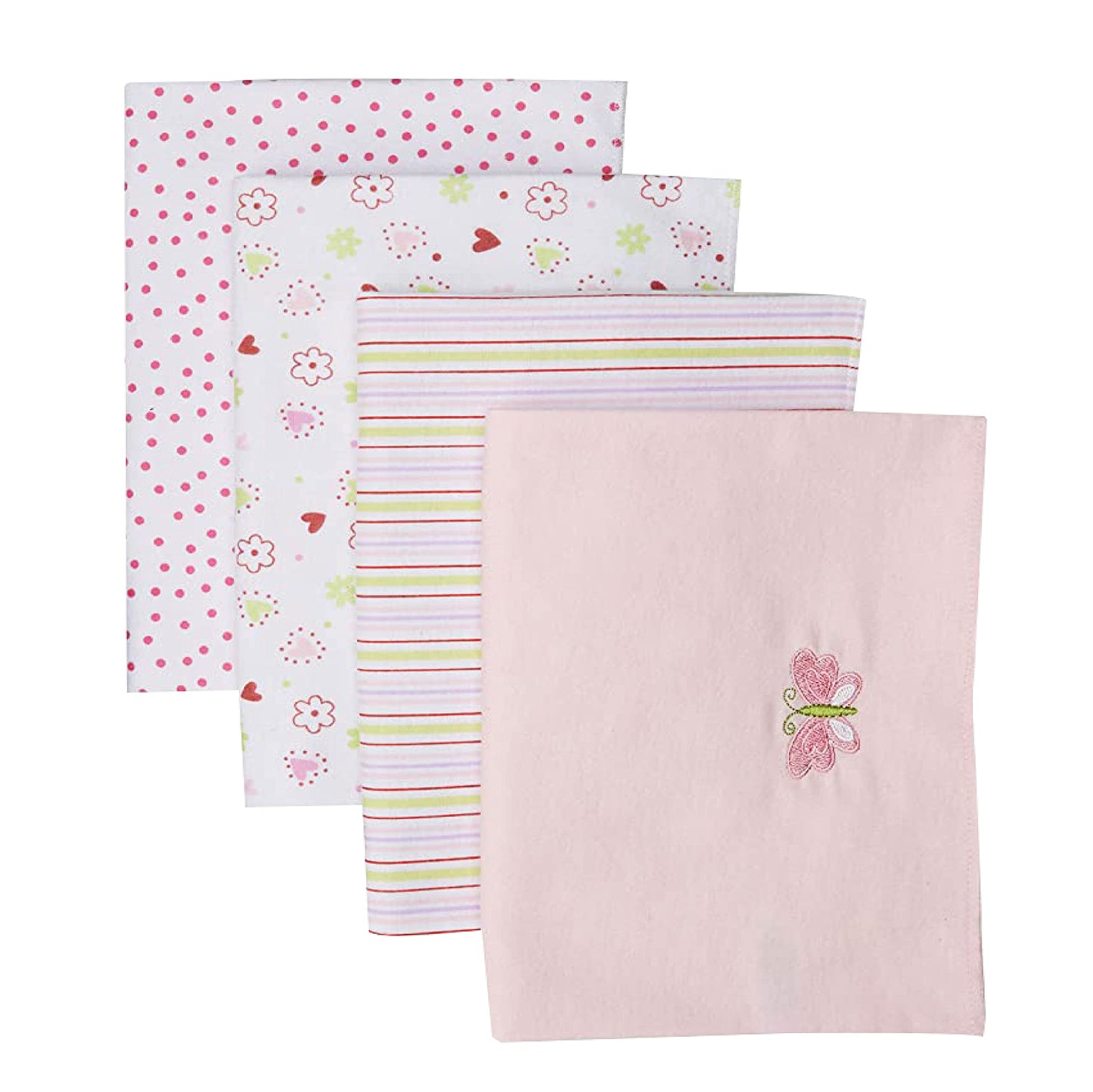 Spasilk Baby - Paquete de 4 Mantas de Franela 100% algodón, Mariposa Rosa, Talla única
