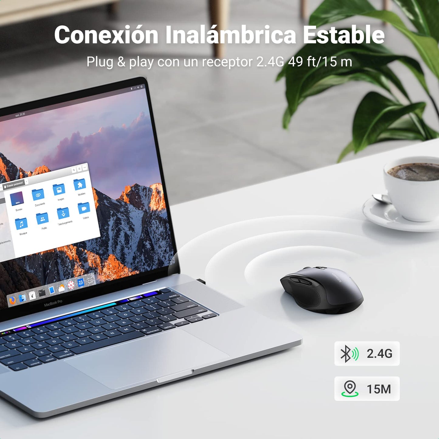 Mouse Inalámbrico UGREEN Negro Ergonómico 6 Botones 4K dpi para PC y Mac