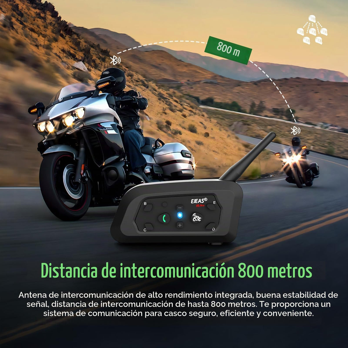 Casco de Motocicleta EJEAS Bluetooth 1200 m Intercomunicador para Esquí y Off Road (2 Unidades)