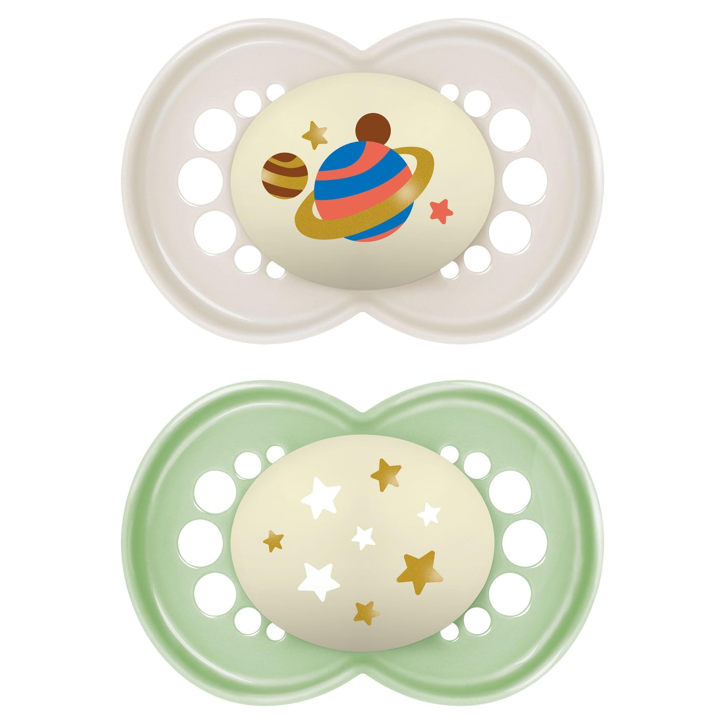 MAM - Chupetes nocturnos originales para 6-16 meses, silicona sin BPA, brilla en la oscuridad, lo mejor para bebés recién nacidos, desarrollado con expertos médicos, 2 unidades, con estuche