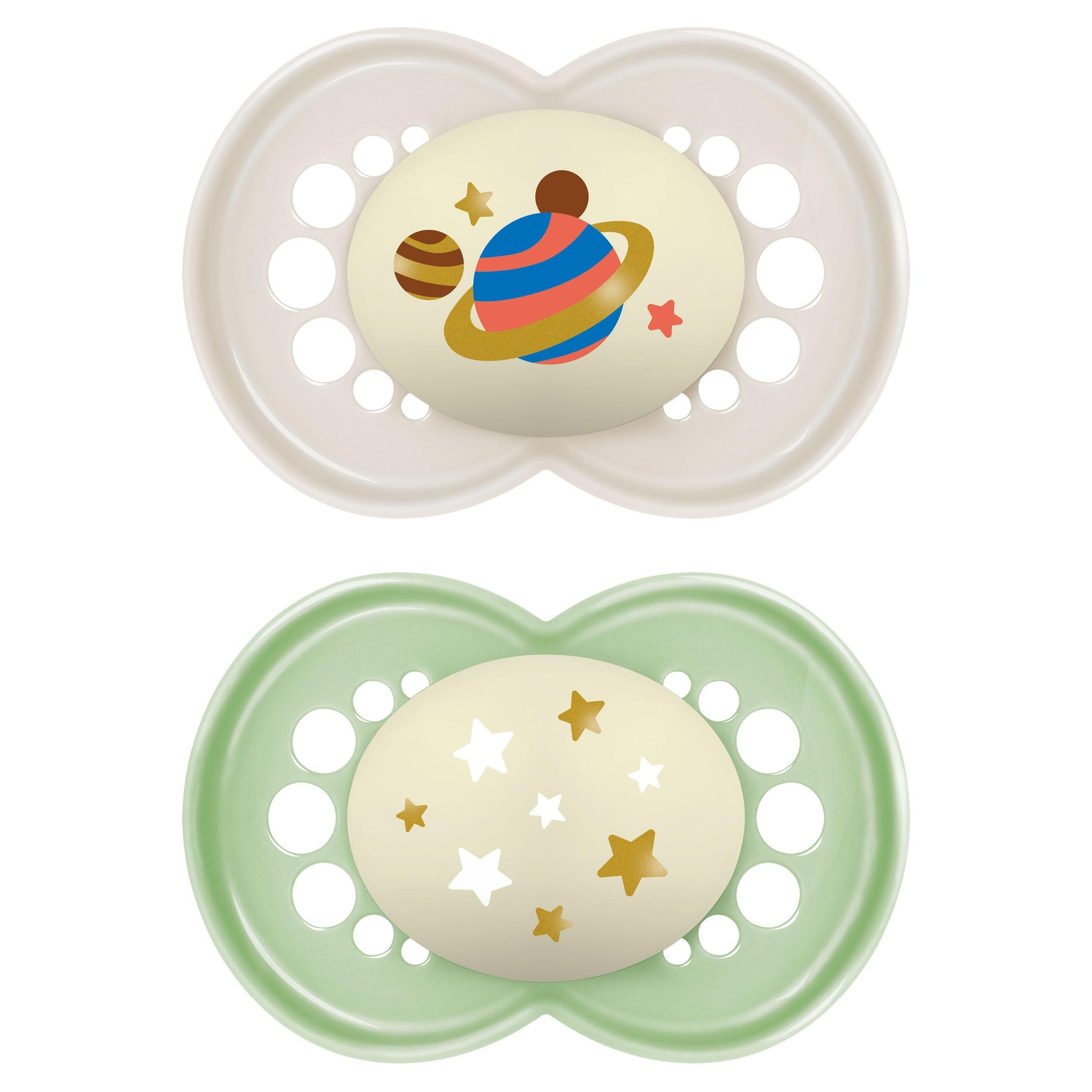 MAM - Chupetes nocturnos originales para 6-16 meses, silicona sin BPA, brilla en la oscuridad, lo mejor para bebés recién nacidos, desarrollado con expertos médicos, 2 unidades, con estuche