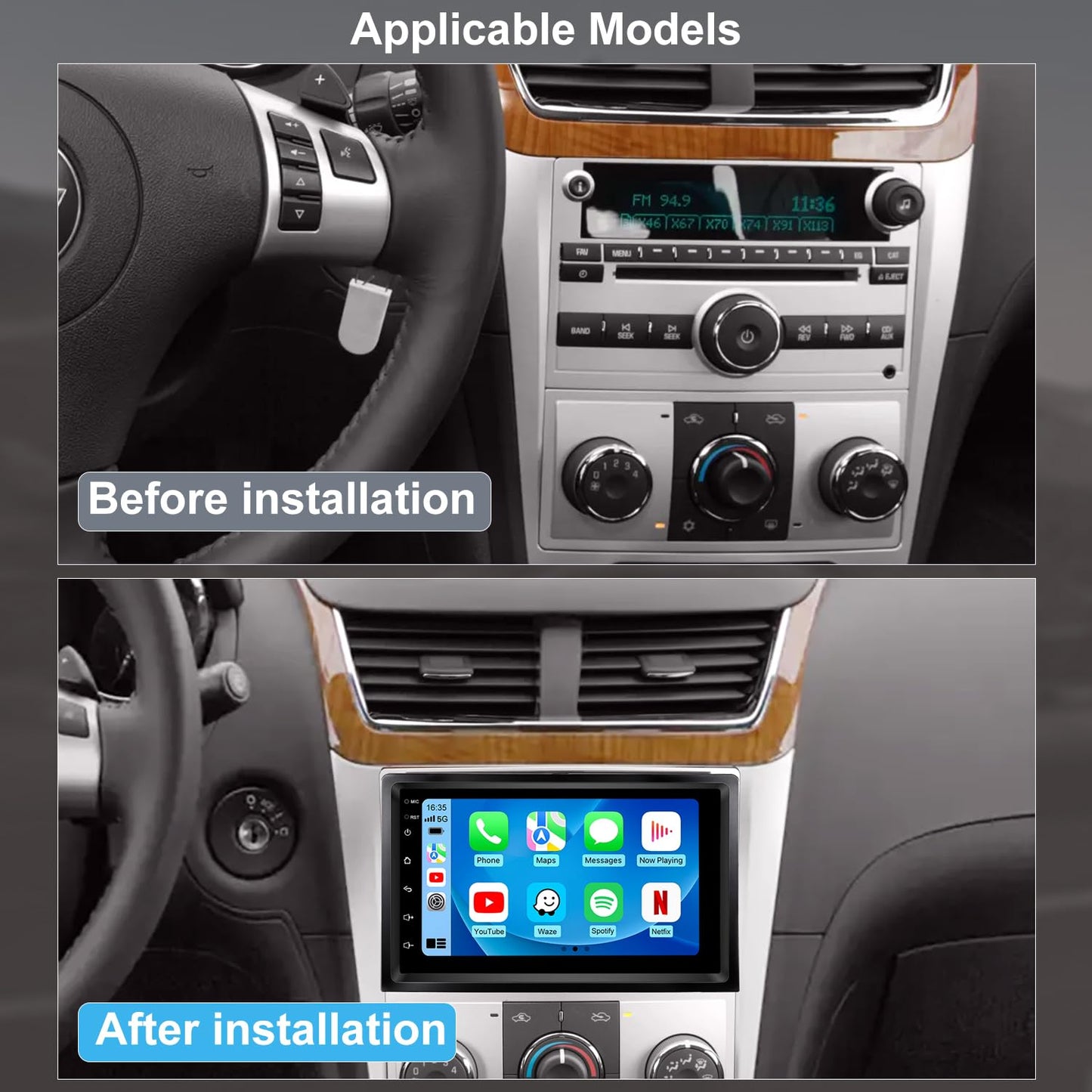 Actualización de Radio para Automóvil 5G WiFi para Chevy Chevrolet Malibu 2008 2009 2010 2011 2012, Principal Estéreo con Pantalla Táctil de 7 Pulgadas con CarPlay Inalámbrico, Android Auto, GPS