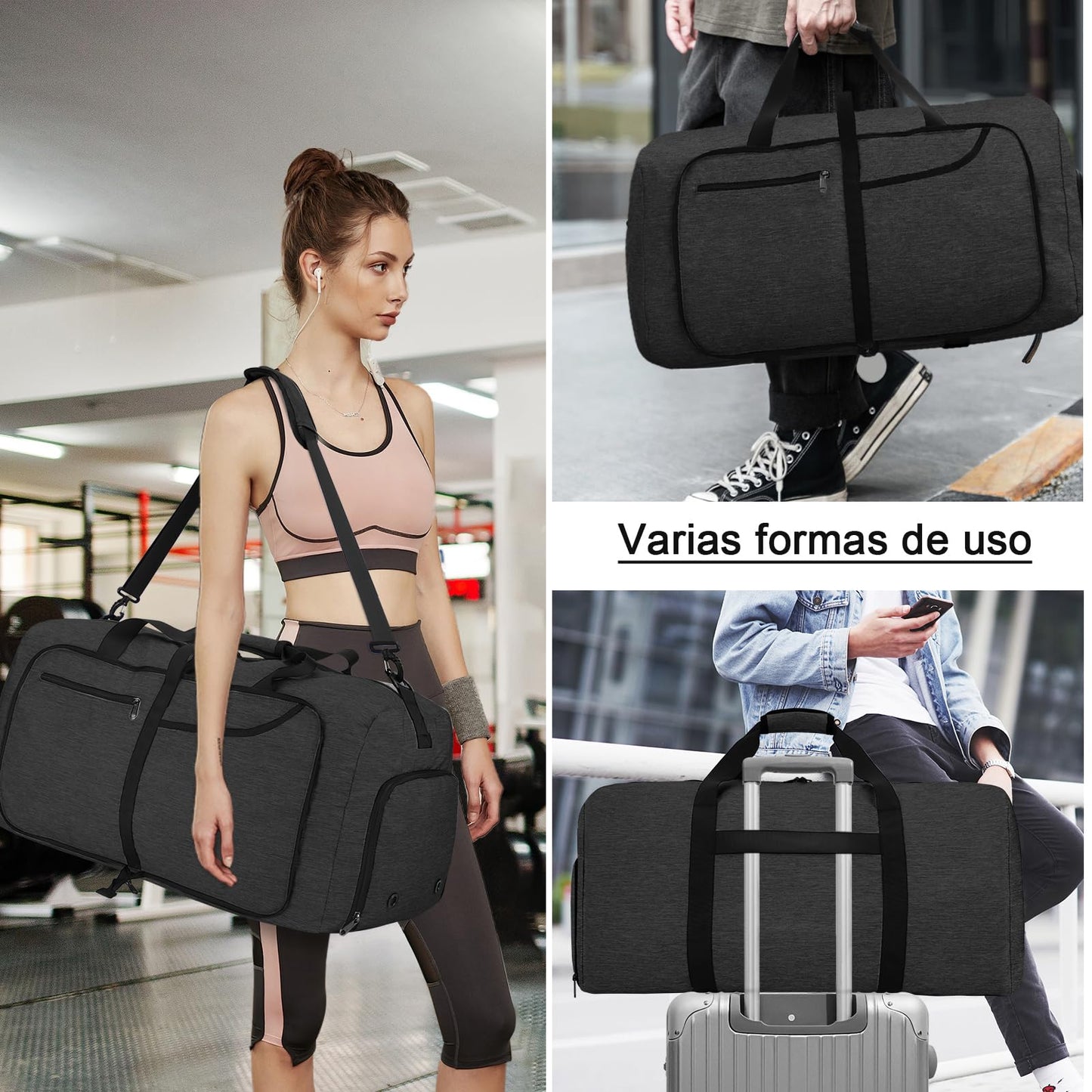 Bolsa de Viaje NEWHEY Negro Plegable Impermeable con Compartimento para Zapatos para Hombre y Mujer