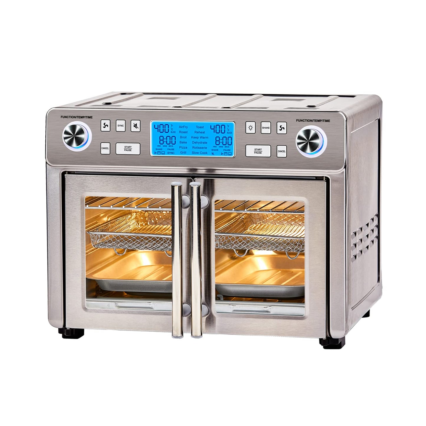 Freidora Aire Dual Zone Emeril Lagasse con Puerta Francesa para Cocinar Comidas Extra Grandes de 25 Cuartos de Galón