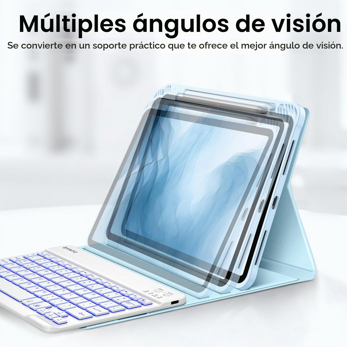 Funda con Teclado iPad Air Fintie Azul TPU Suave y Bluetooth Desmontable