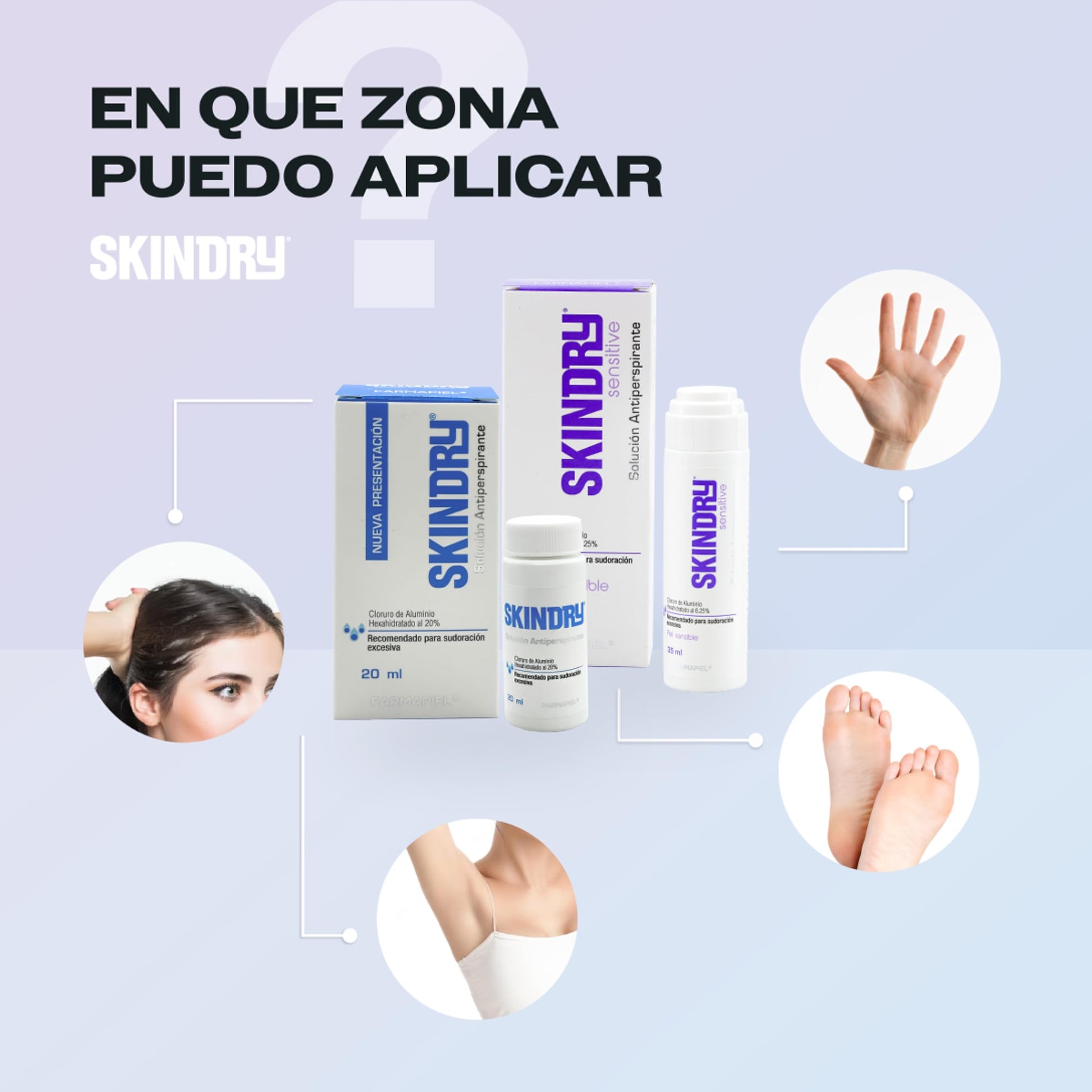 SKINDRY Sensitive Desodorante Mujer y Hombre para Pieles Sensibles y Sudoración Excesiva | 48 hrs de Protección | Antitranspirante Natural para Axilas, Pies, Manos, Espalda, Cuero Cabelludo | 20 ml