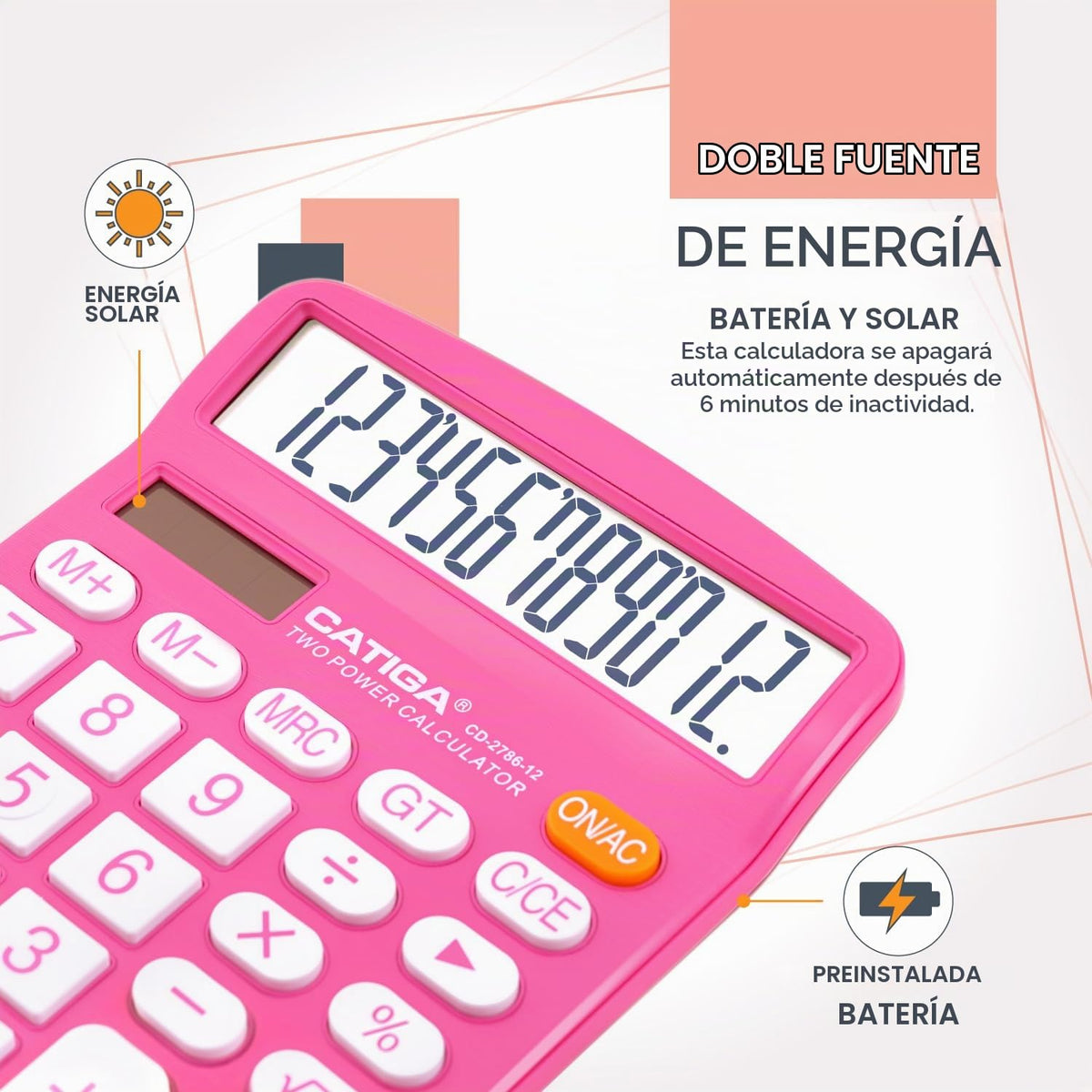 Calculadora de Escritorio CD-2786 con Gran Pantalla LCD y Doble Alimentación Solar y Batería