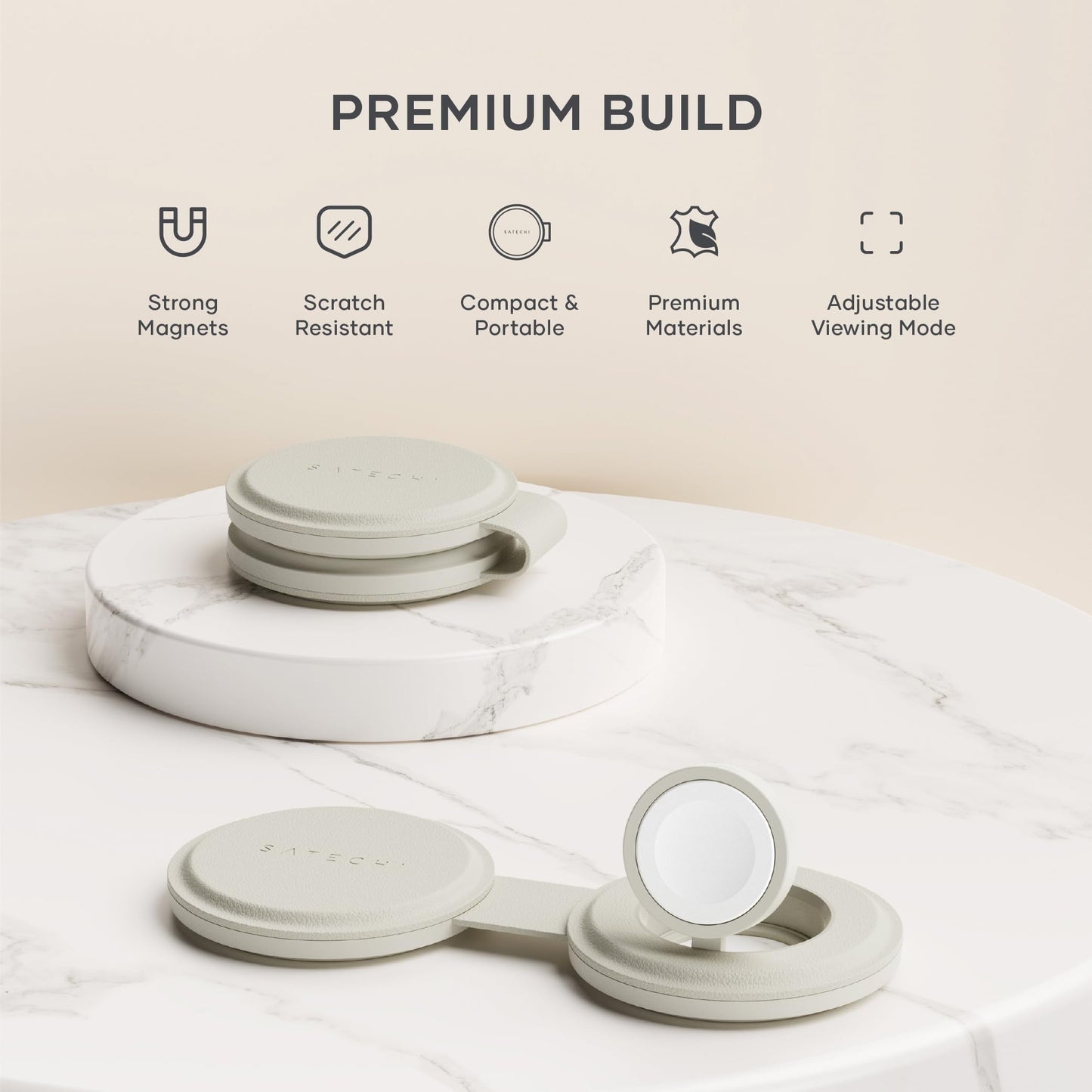 SATECHI OntheGo™ Cargador Inalámbrico 2 en 1, Cargador Portátil Qi2 con Carga Rápida de 15W para iPhone y 5W para Apple Watch, Estación de Carga Magnética de Viaje – Arena