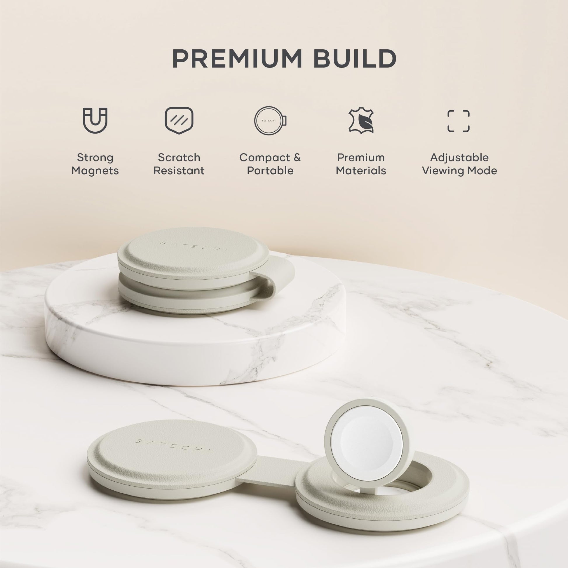 SATECHI OntheGo™ Cargador Inalámbrico 2 en 1, Cargador Portátil Qi2 con Carga Rápida de 15W para iPhone y 5W para Apple Watch, Estación de Carga Magnética de Viaje – Arena